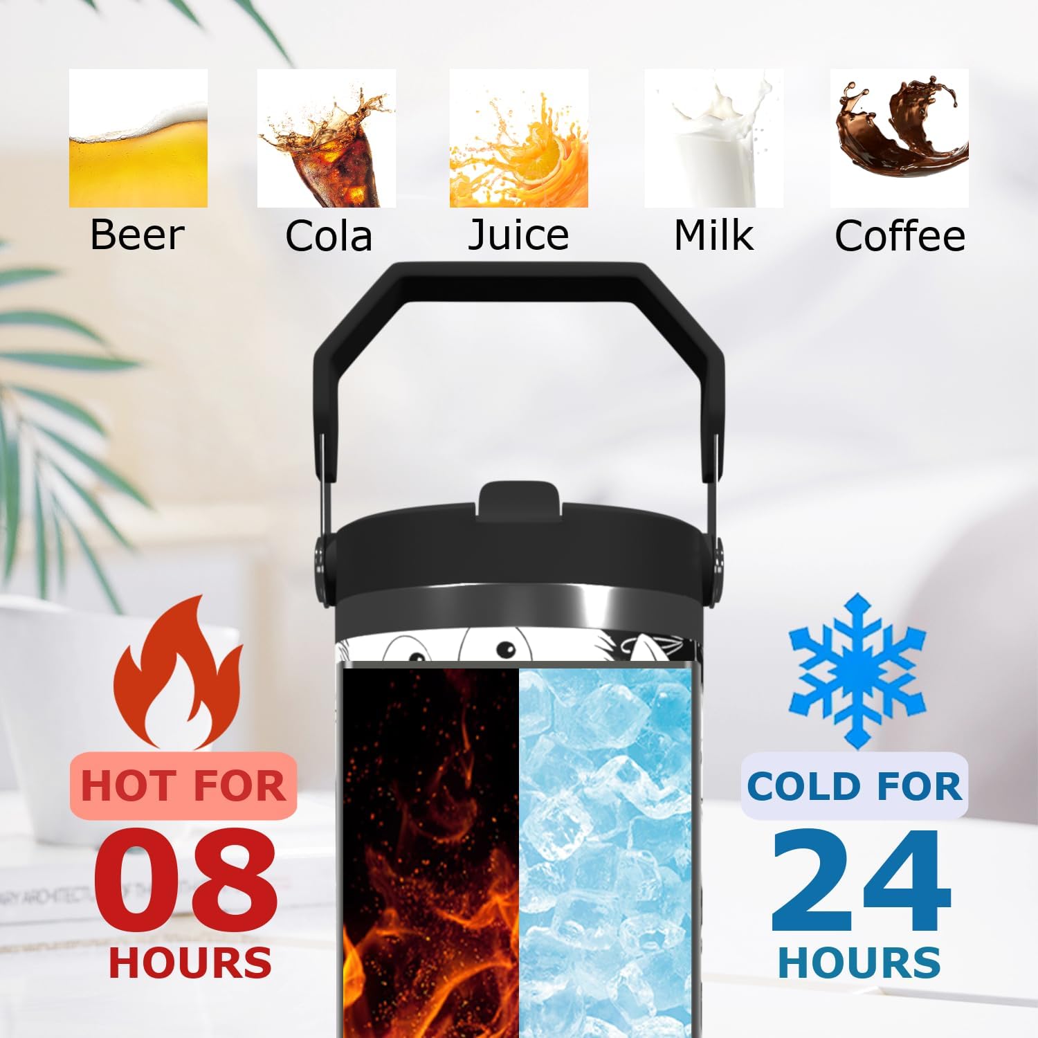 Cat Tumbler with Top Handle Straw and Lid Large Water Bottle Reusable Stainless Steel Coffee Cup for Hot and Cold Drinks Gift for Women Man White Black Cat Painted Travel Mug (white, 30oz) - Image 4