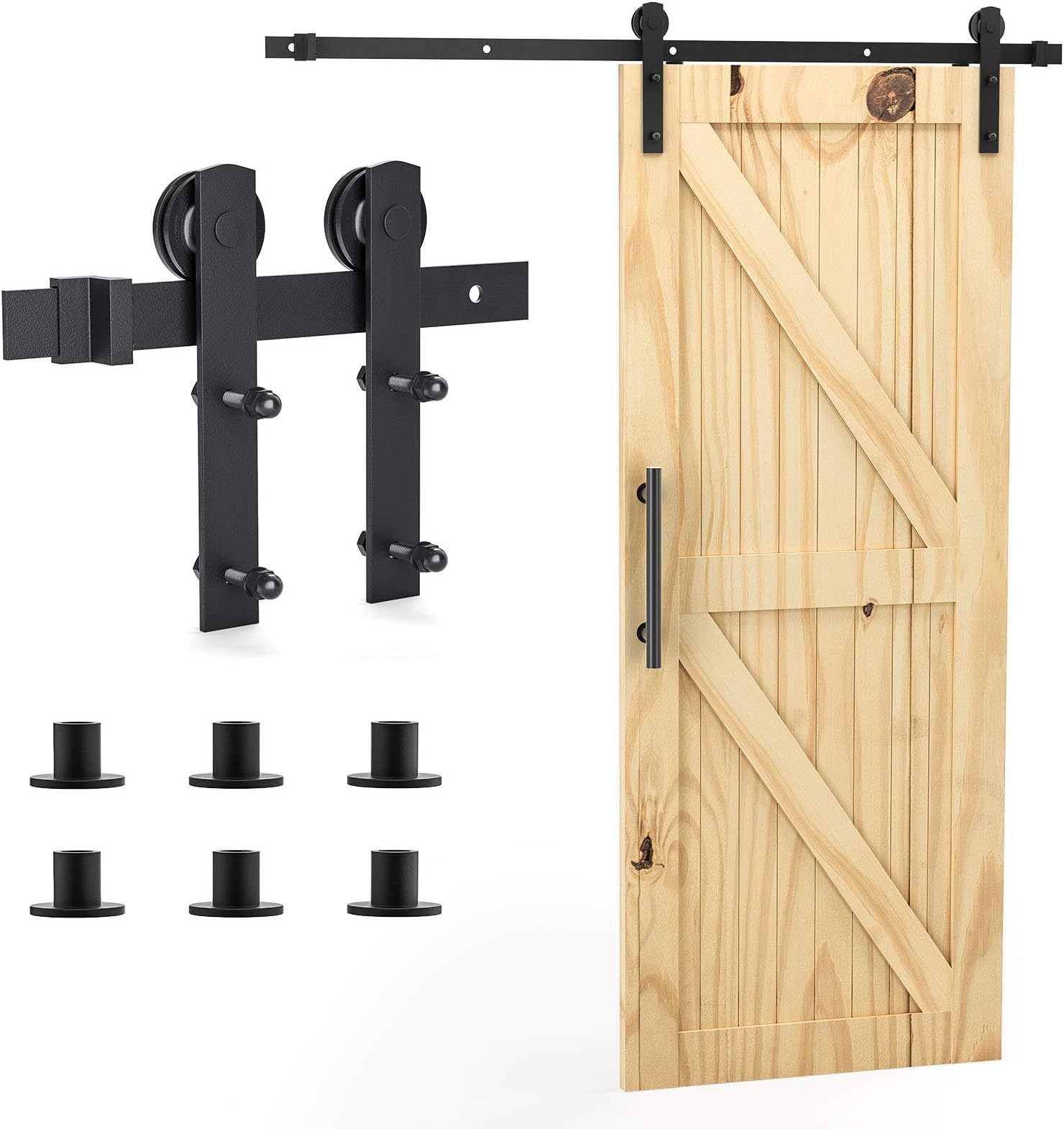 Signstek 6.6FT/200CM Sliding Barn Door Kit for Internal Wooden Sliding Door Wardrobe Track - for Interior Hardware Doors Black (I Shape Hanger)