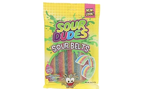 Miniatura 5 de Caramelo de regaliz tamaño bocado de fruta real con sabor a jugo de fruta sin grasa (4 onzas) y Sour Dudes  Sabores de fresa, frambuesa, cereza,