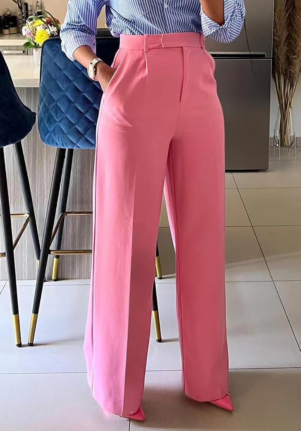 Famnbro Womens Dress Pants Slacks High Waisted Wide Leg Yoga Business Work Pants Trousers - Image 4