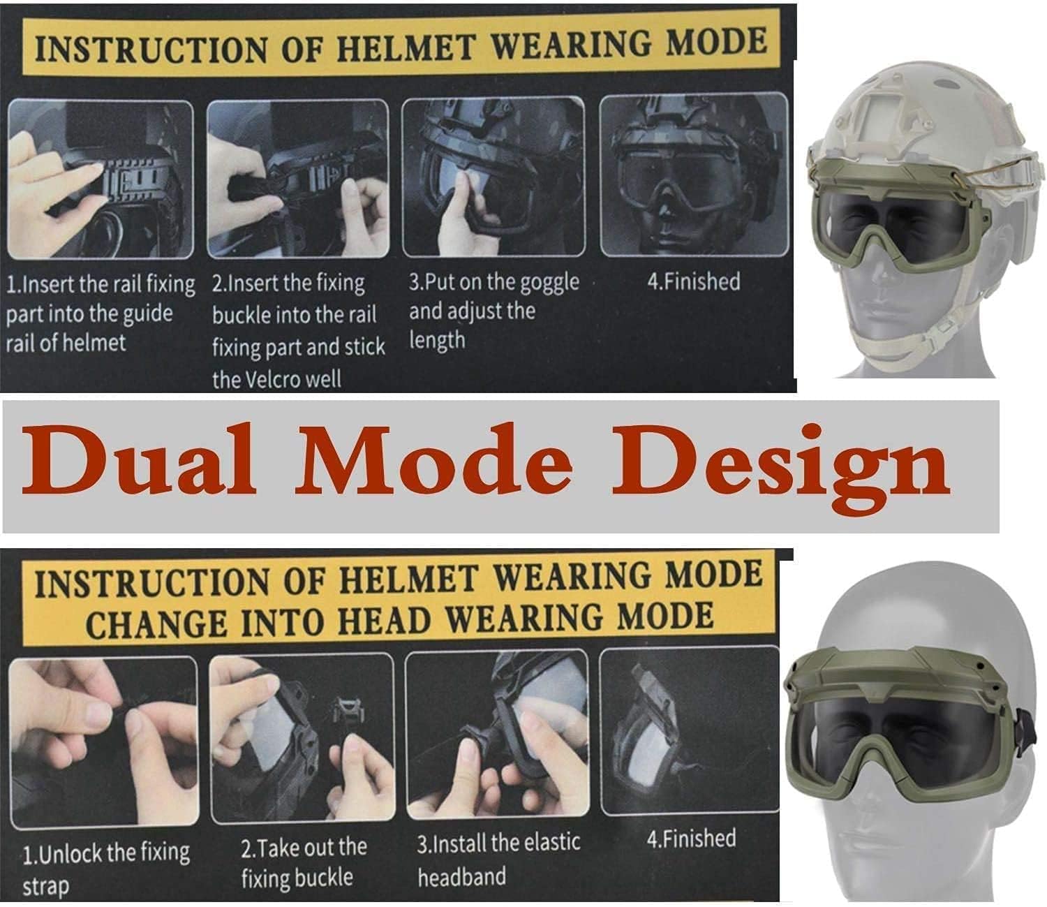 Airsoft Tactical Fast Helmet Military Half Mask with 3D Split Safety Goggles, Used for Airsoft Paintball Hunting Role-Playing CS Games