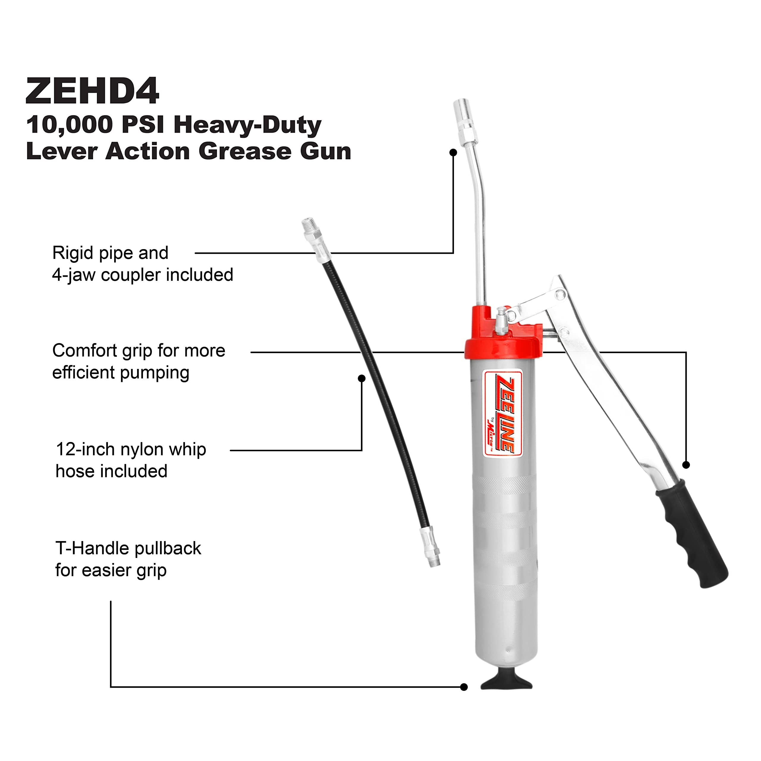 Zee Line, 6000 PSI HeavyDuty Pistol Action Grease Gun, PSI, 43 OFF