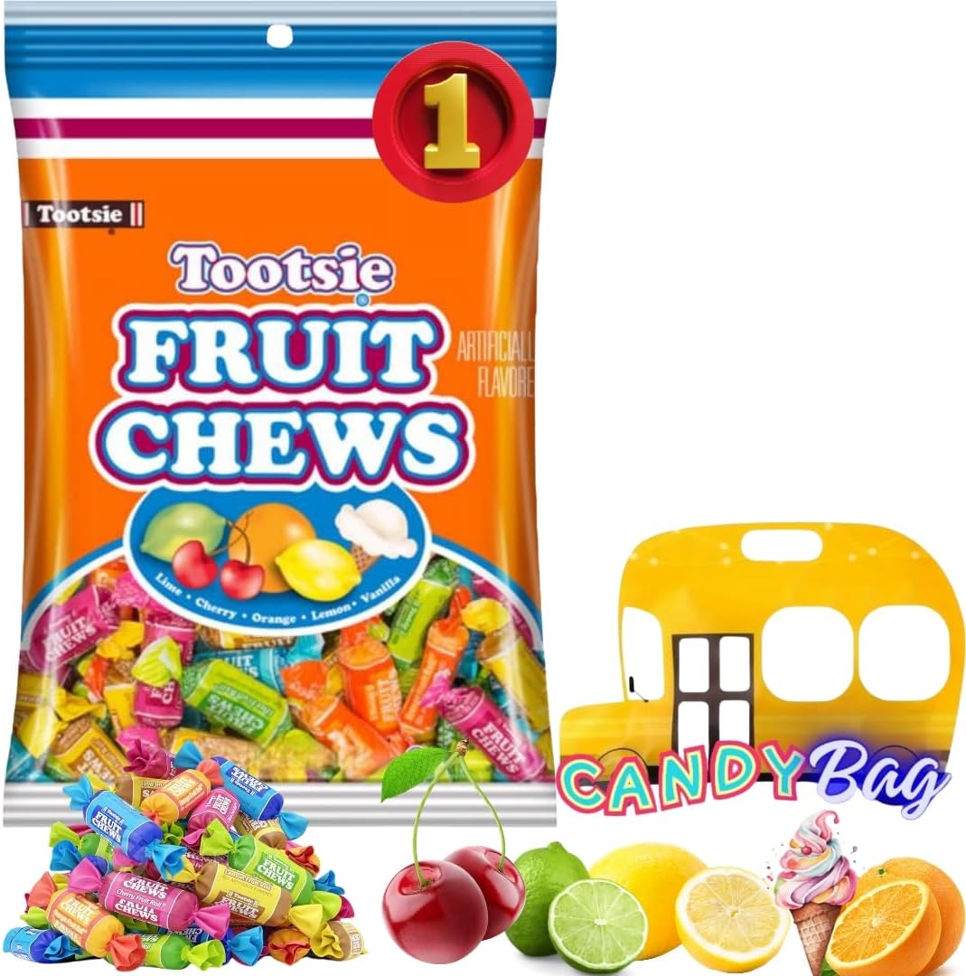 Totsie Fruit Rolls Chews - Extra Value Candy 6.9oz Bag - Comes With One Bus Resealable ZipBag - Gluten Free - Assorted Flavors (Fruits)