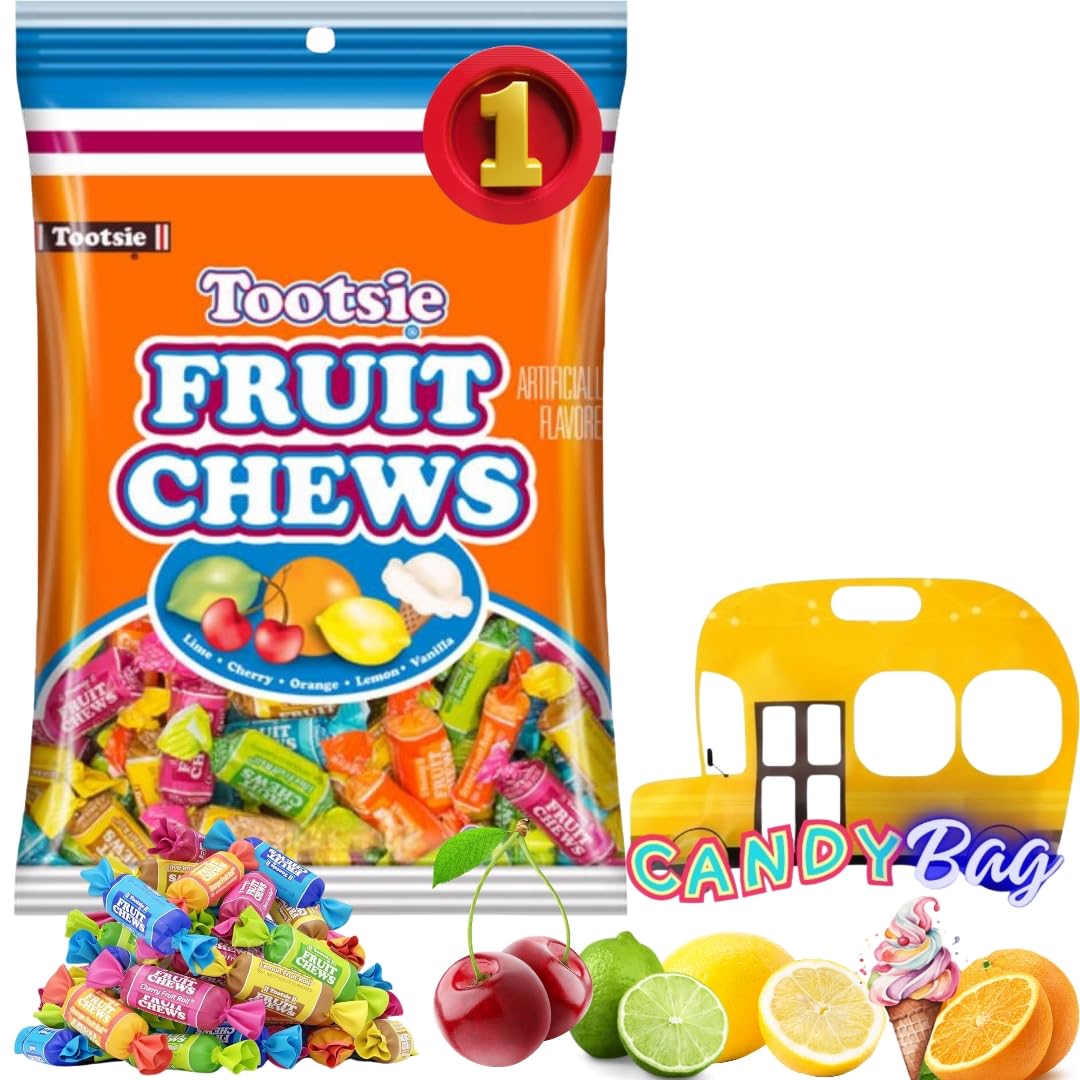 Totsie Fruit Rolls Chews - Extra Value Candy 6.9oz Bag - Comes With One Bus Resealable ZipBag - Gluten Free - Assorted Flavors (Fruits)