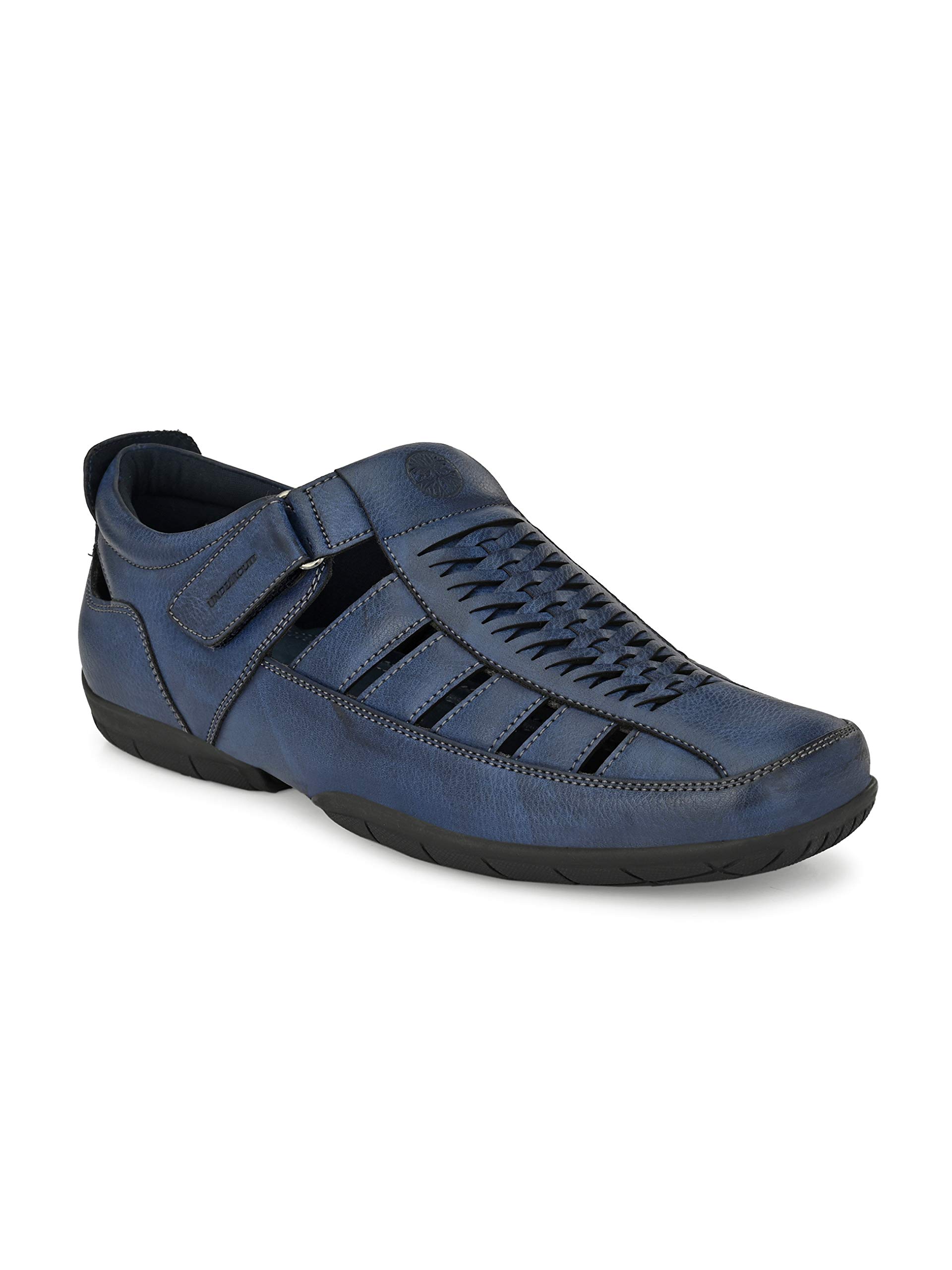 UNDERROUTE Navy Mens Faux Leather Casual Outdoor Sandals with Memory Foam (B08KVVMC2K) Amazon Price History, Amazon Price Tracker