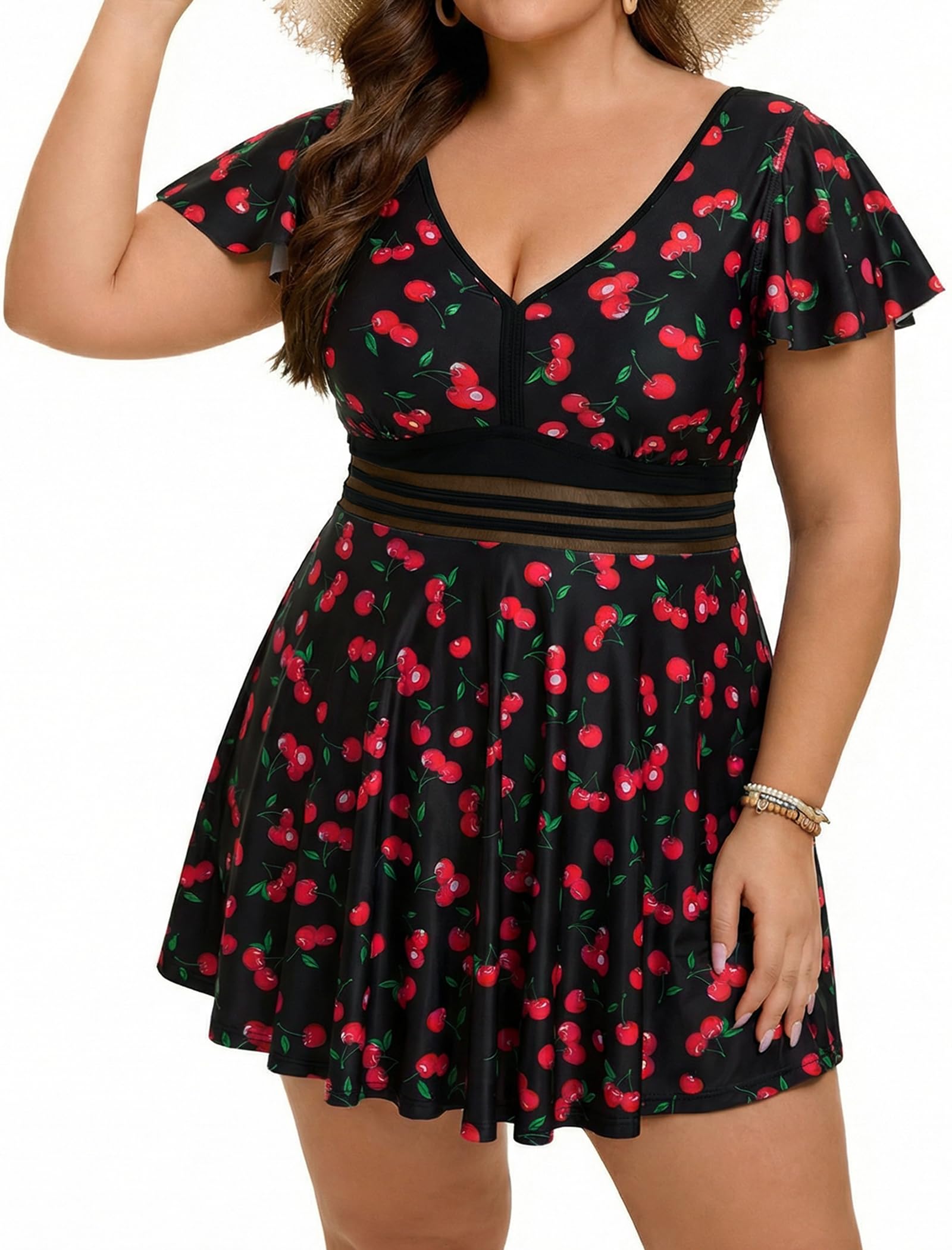 Arolina Plus Size Swimsuit for Women Two Piece Swim Dress Tankini Full Coverage Tummy Control Bathing Suits with Shorts