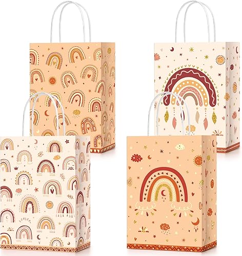 24 bolsas de regalo de fiesta con diseño de arco iris, bolsas de regalo bohemias con asas, bolsas de papel reutilizables para cumpleaños, bodas,
