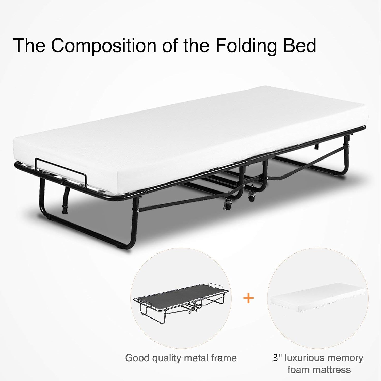 Mecor 75 by 31-inch Folding Metal Guest Bed with Luxurious Memory Foam Mattress ,Twin