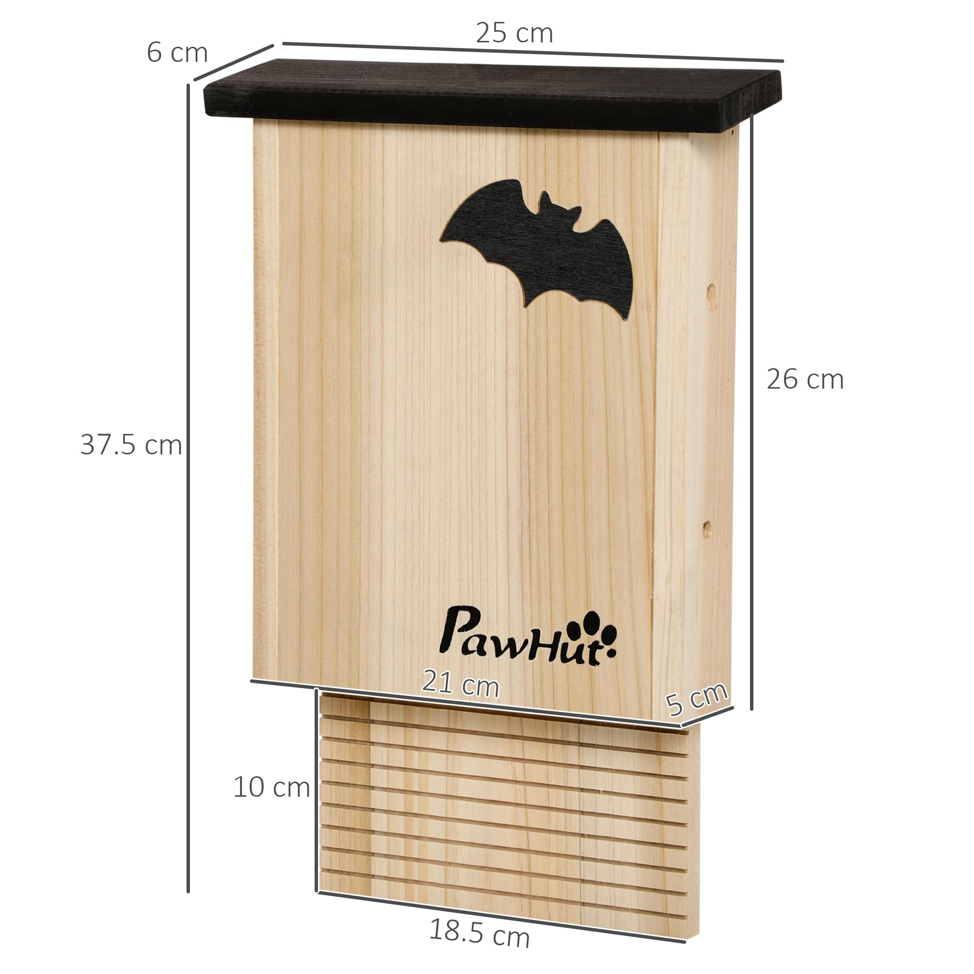 PawHut Set di 3 Casette per Pipistrelli in Legno di Abete, Rifugio per Pipistrellini per Giardino ed Esterni, Bat Box Facile da Appendere, 25x6x37.5 cm, Legno Naturale