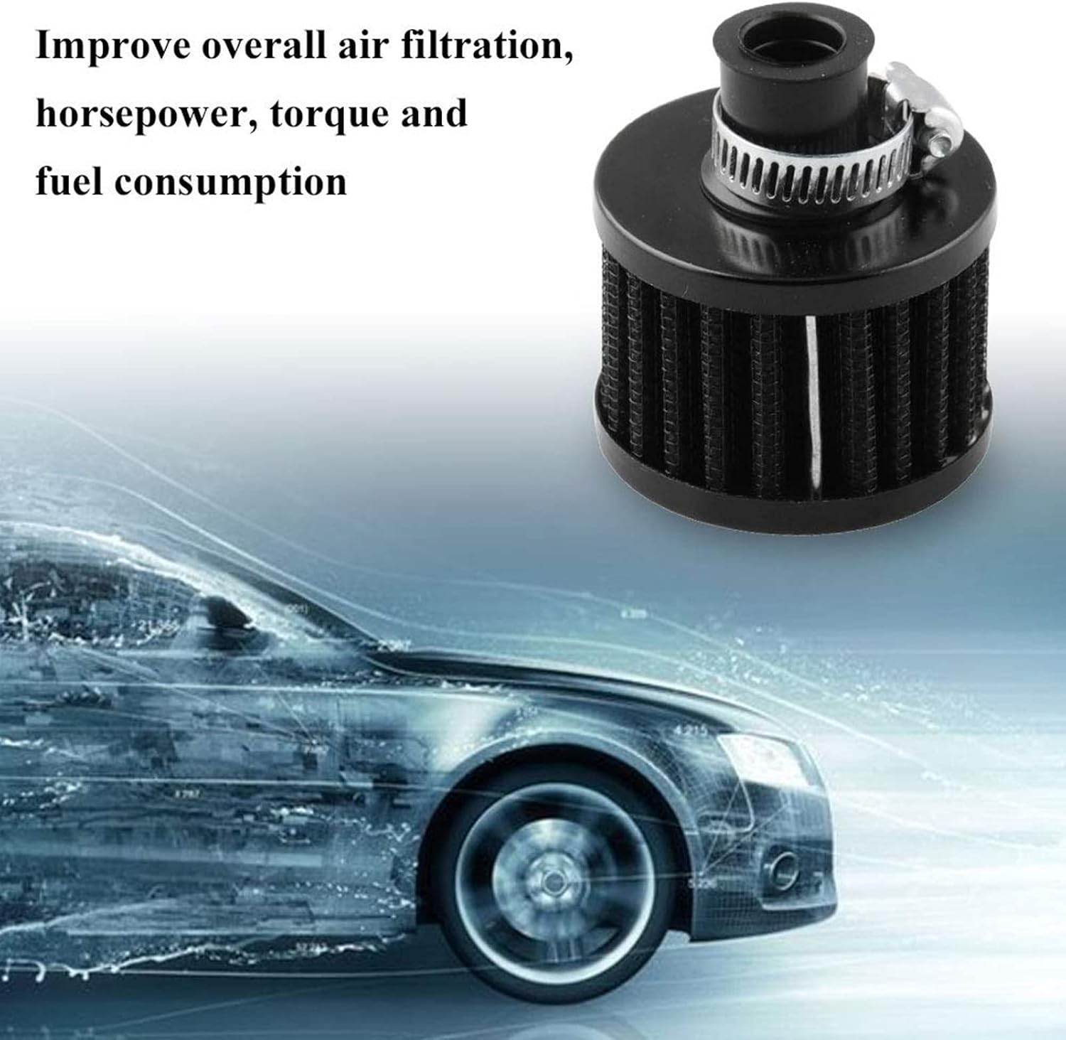 RYANSTAR 12mm Air Filter Cold Air Intake Filter Breather Turbo Vent Universal Air Intake Filter Cleaner Black Compatible with car and Motorcycle