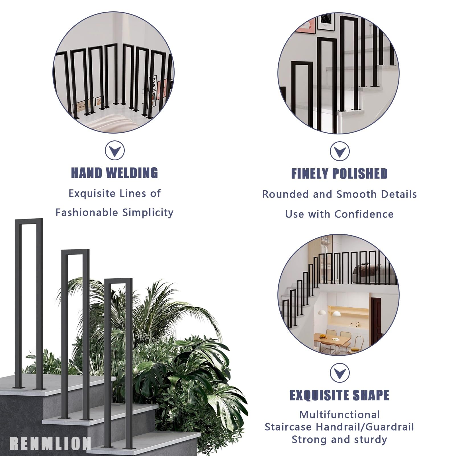 Pasamanos de Escalera de Metal en Forma de U｜Pasamanos de transición de Seguridad para Montaje en Suelo｜Varillas de Soporte para pasillos de Loft en Interiores Exteriores｜35-100cm(100cm)