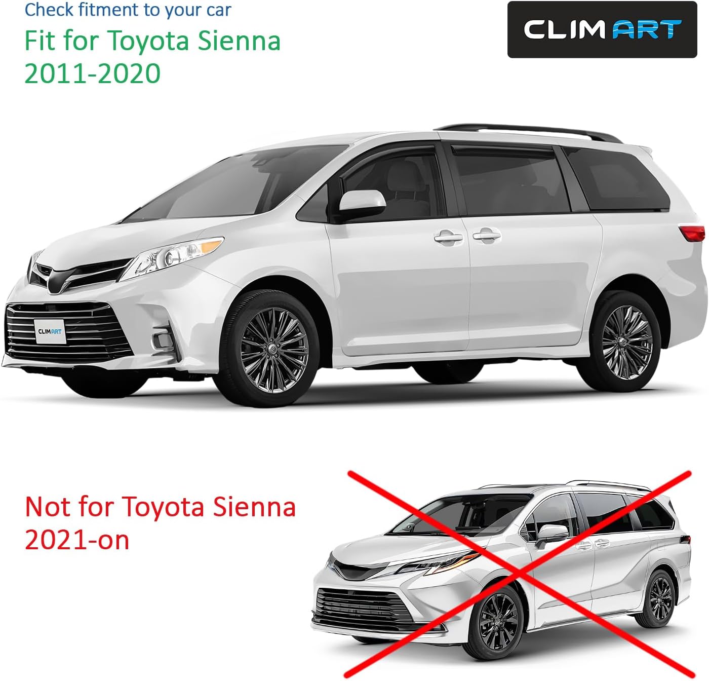 CLIM ART in-Channel Incredibly Durable Rain Guards for Toyota Sienna 2011-2020, Original Window Deflectors, Vent Window Visors, Vent Deflector, 4 pcs. - 611025
