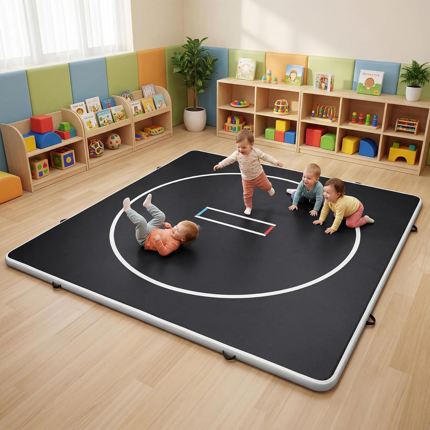 Inflatable Wrestling Mat 10x10 FT, PVC Portable Wrestling Mats for Home, 4" Thick Jiu Jitsu Mats with Circles for Wrestling, Martial Arts, Jitsu, BJJ, Boxing, MMA, Judo Indoor Outdoor Use