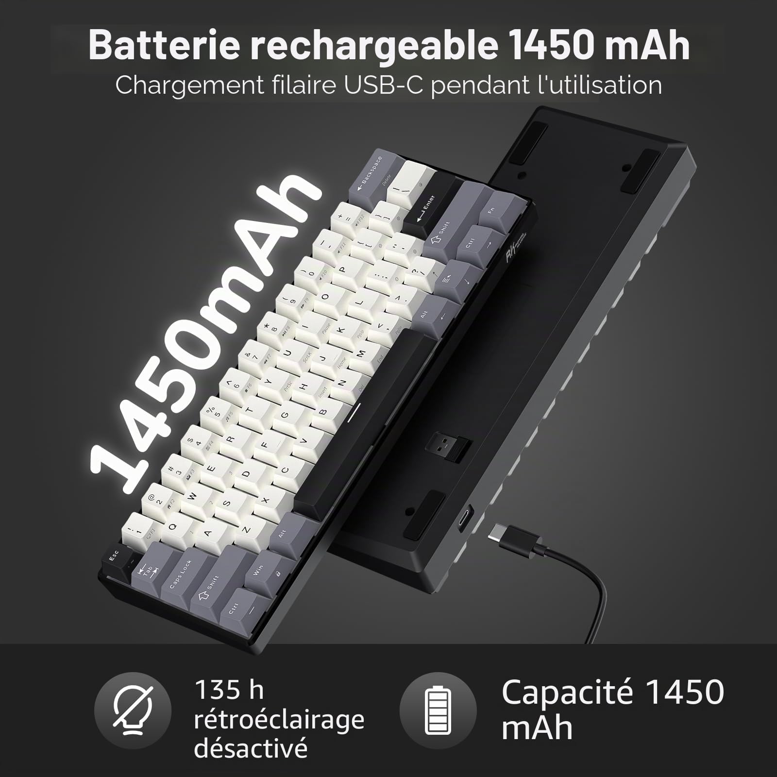 RK ROYAL KLUDGE RK61 60% Clavier mécanique sans, Format Mini Portable