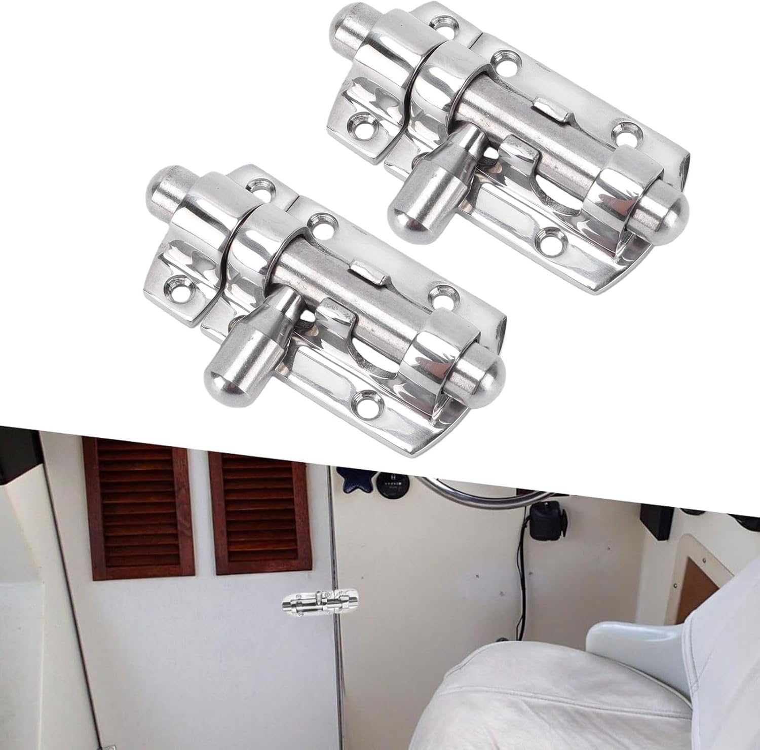 Haofy Marine Grade Sliding Lock 316SS Rustproof Heavy Duty Safety Latch Polished Compact for Boats RVs Garages Windows Doors Hatches Cabinets Storage