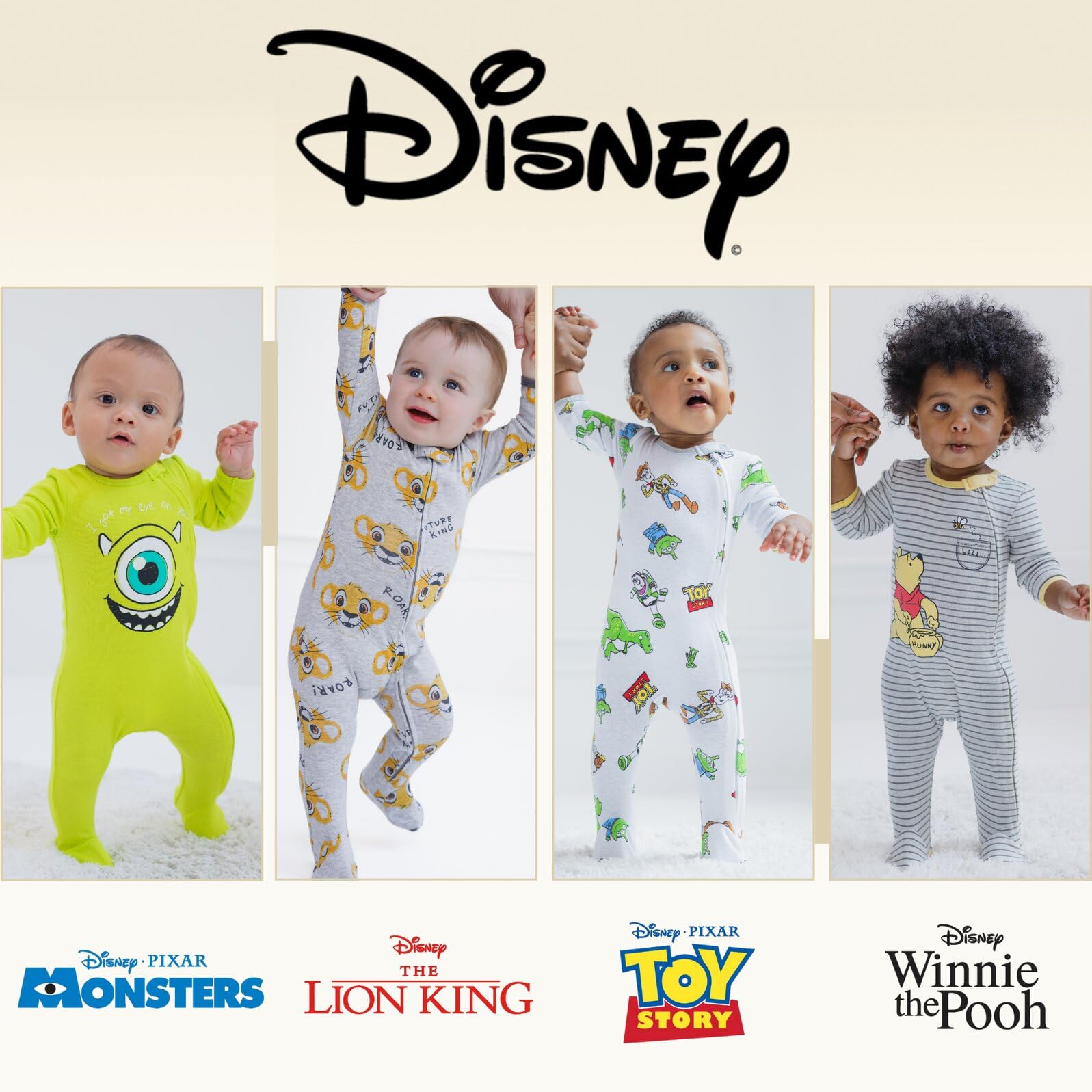 Disney Winnie the Pooh Lion King Monsters Inc. Pixar Toy Story Baby 2 Pack Sleep N' Play tute neonato a bambino