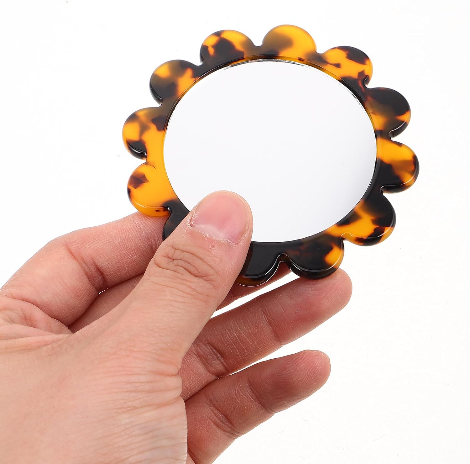 Retro Sunflower Small Round Handheld Mirror Portable Acetate Compact Makeup Mirror for Mini Vintage Flower for Travel and Daily Beauty Use image 3