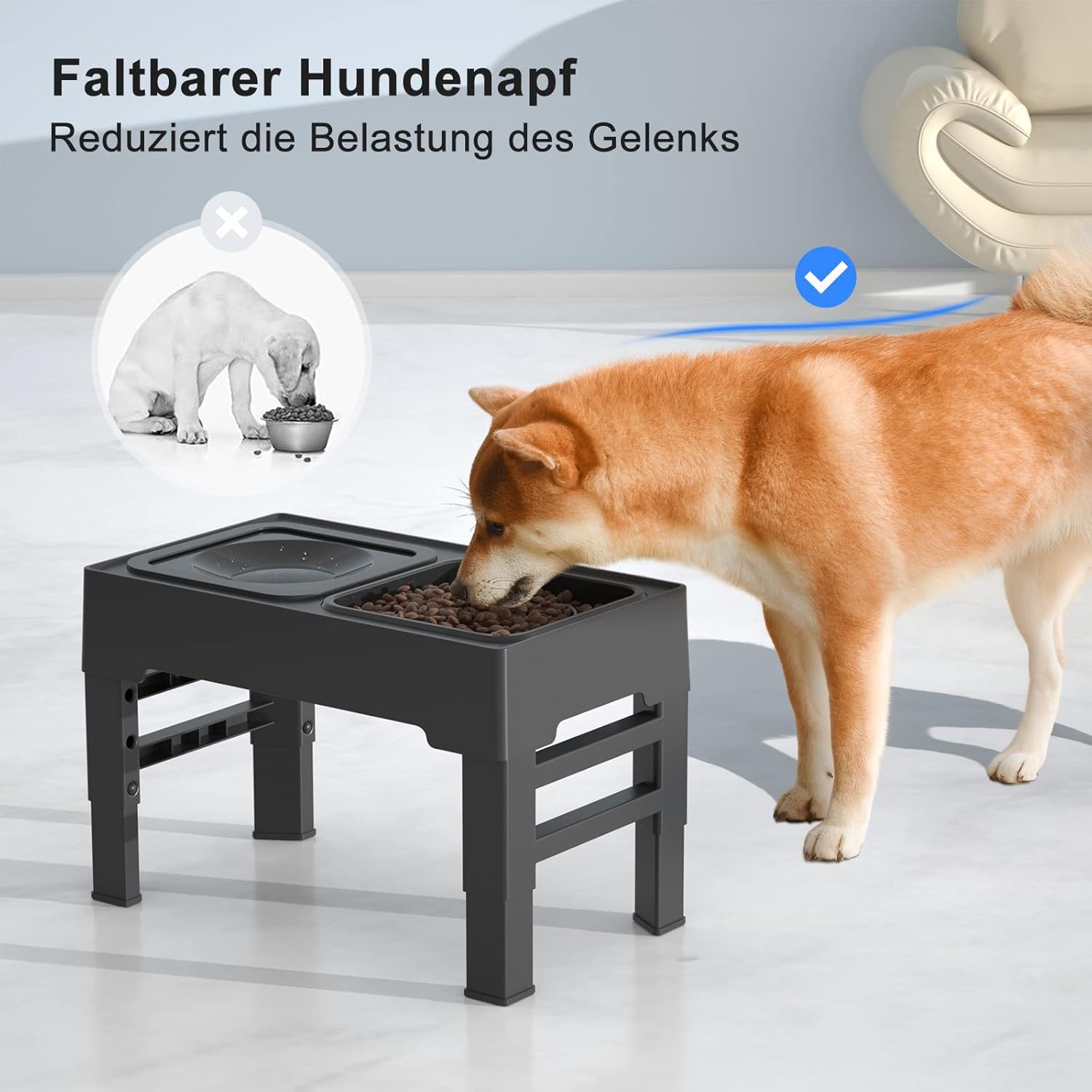 ELS PET Erhöhter Hundenapf: 2-in-1 Auslaufsicher Faltbarer Wassernapf & Edelstahl Napf mit 4 Höhenverstellbarer Napfständer für Große Mittelgroße Kleine Hunde & Haustiere zu Hause