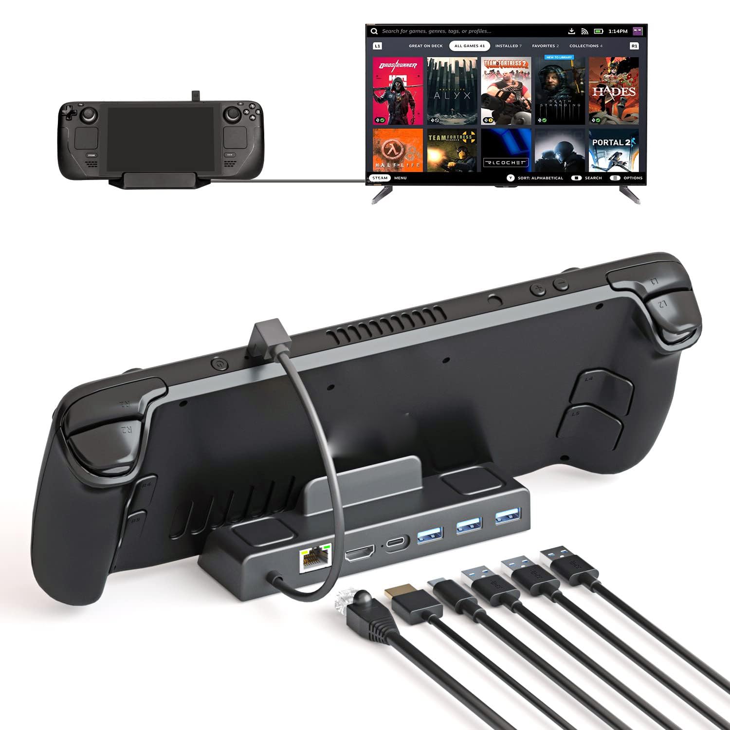 Upgraded 4K@60Hz 1000Mbps LAN TV Docking Station for Valve Steam Deck, 6 in 1 With Gigabit Ethernet, HDMI2.0 USB3.0 100W Fast Charging Dock Station Accessory