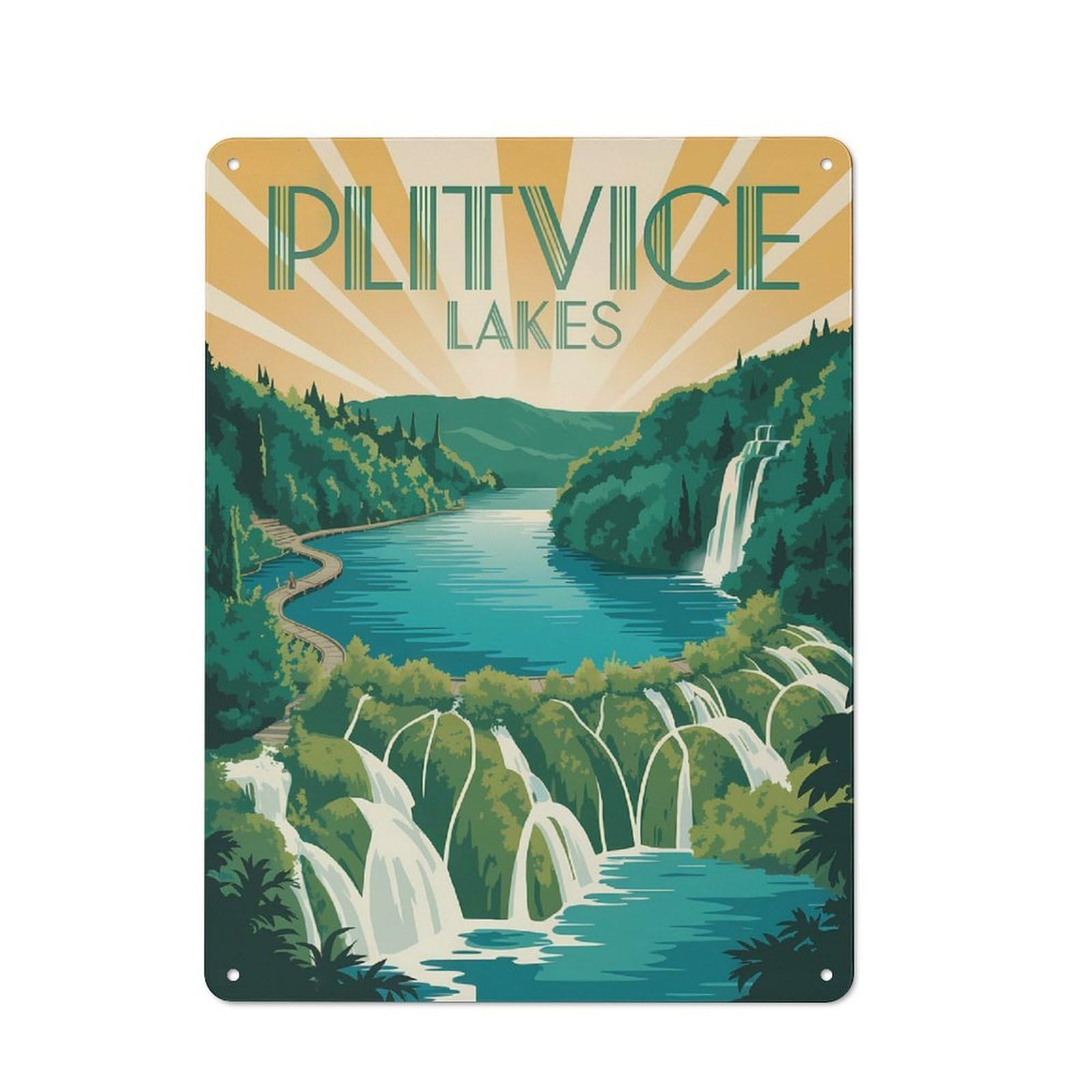 Plitvice Lakes Vintage Travel (2) Everyday Metal Wall Decor 40x30cm, Decorative Tin Plaque for Flat, Dorm Room, Lounge Or Cafe