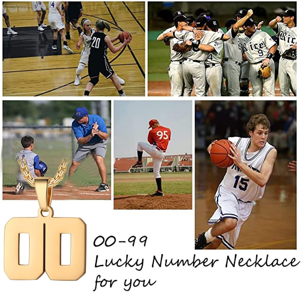 Susook Number Necklace for Boy Black Athletes Number Stainless Steel Chain 00-99 Number Charm Pendant Personalized Sports Jewelry for Men Basketball Baseball Football image 5