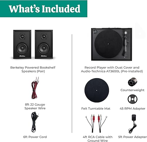 Miniatura 9 de Electrohome Montrose, reproductor de discos de vinilo actualizable con Berkeley, altavoces Bluetooth alimentados, tweeter de 1 pulgada y controlador