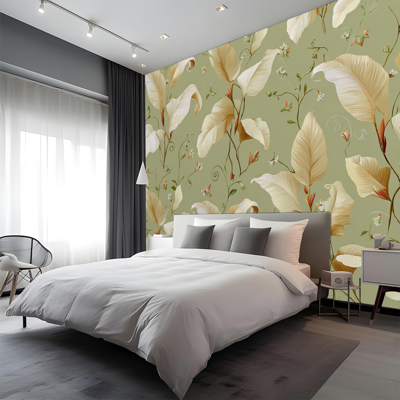 Leaf Photo Wallpaper, Plant 3D Effects Wall Mural, Peel and Stick Wall Murals, Large Photo Wallpaper for Living Room Bedroom Dormitory Hotel Themed Rooms 300 x 256 cm