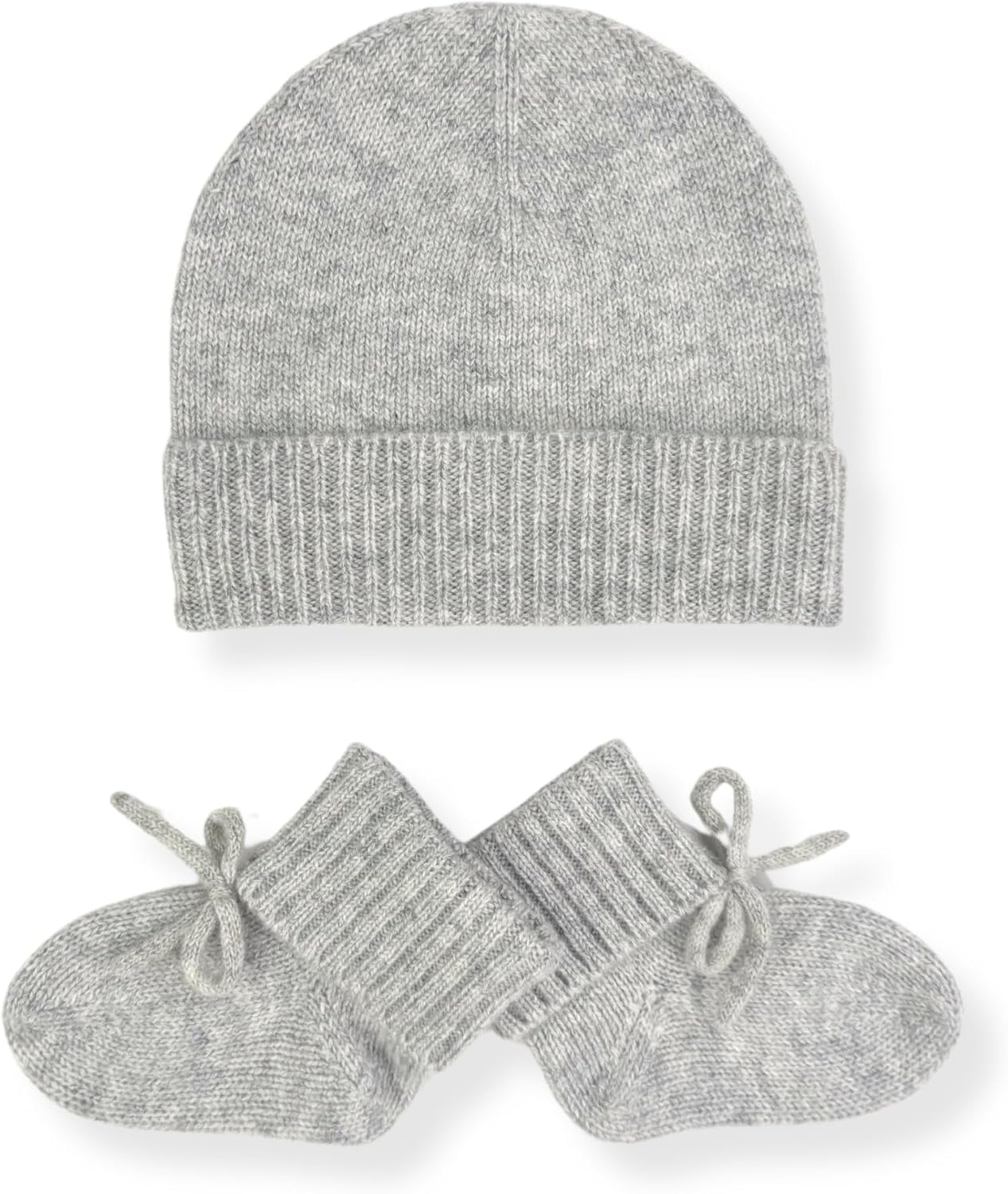 Jet&Bo BABY 100% Cashmere Baby Beanie and Booties Gift Set in Light Gray – Unisex, Size 0-6 months - Soft, Cozy & Hypoallergenic – Gift Box and Card Included