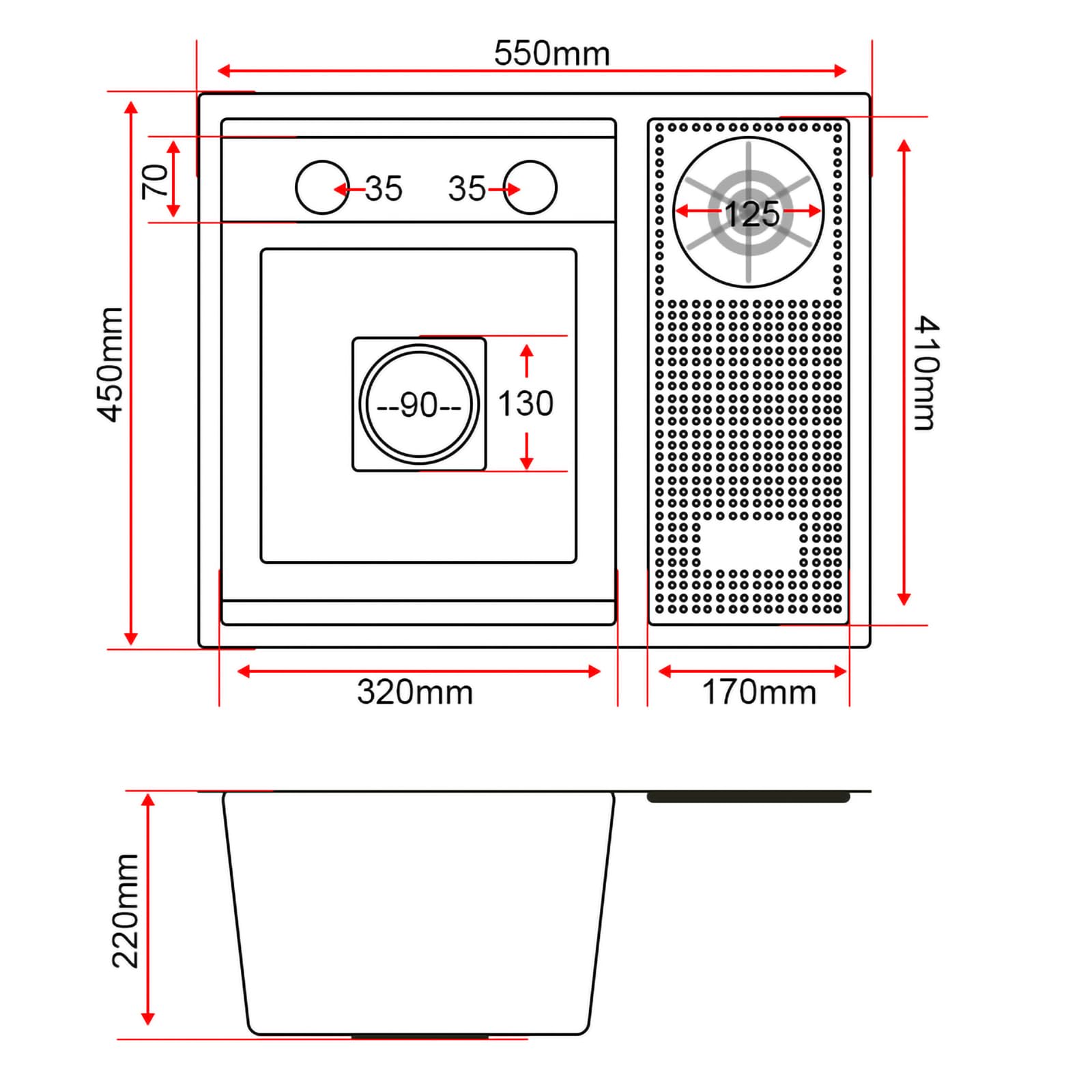 Lavello da cucina nero opaco 55 x 45 cm in acciaio inox con estraibile Fau & lavaggio tazza perfetto per arredamento moderno e cucine slish