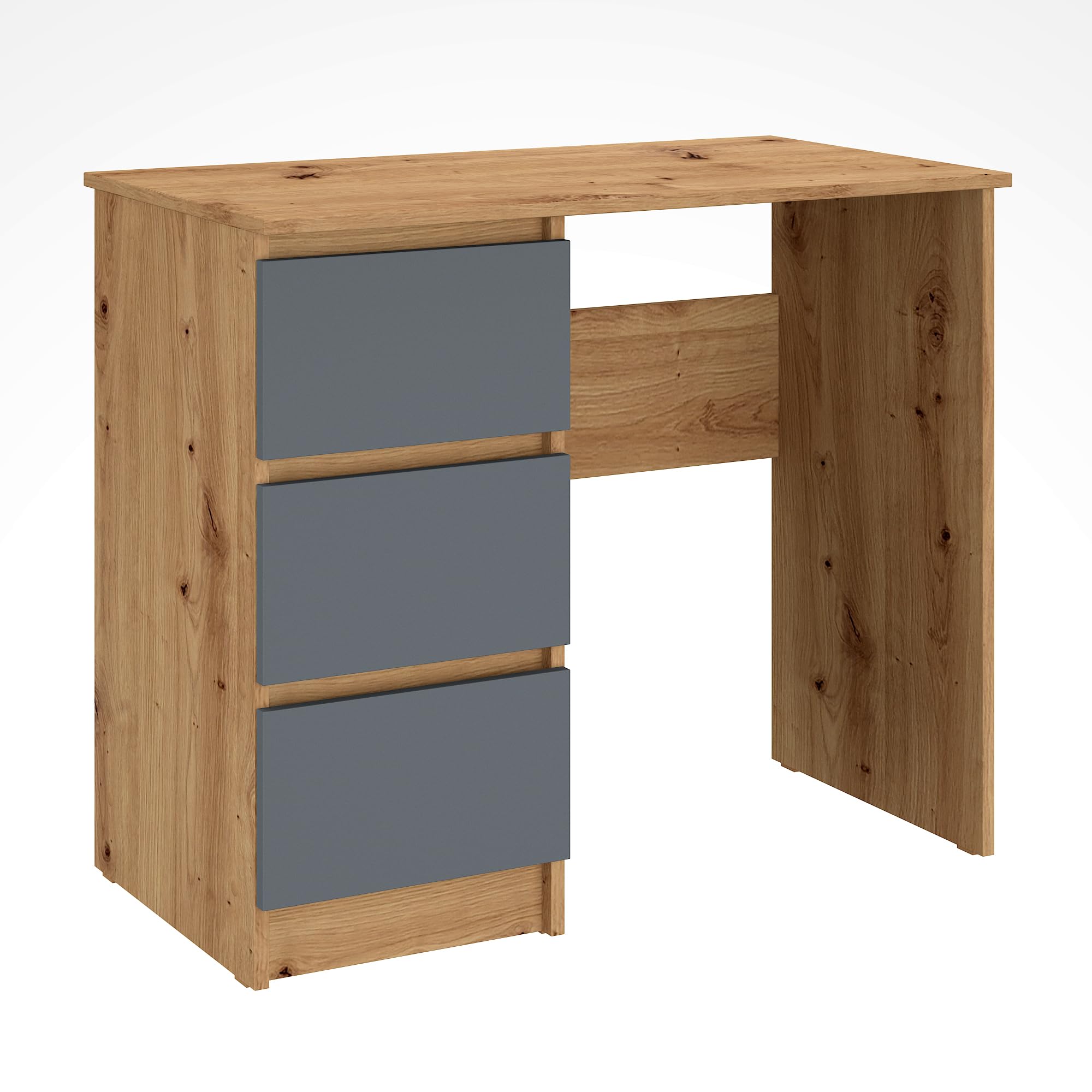 Shefa Line Cina Desk with Drawers - 90 x 50 cm Small Work Table, 3 Practical Drawers for Optimal Organisation, Office Table, Dressing table, Computer Desk, Children's Desk, Graphite/Artisan Oak