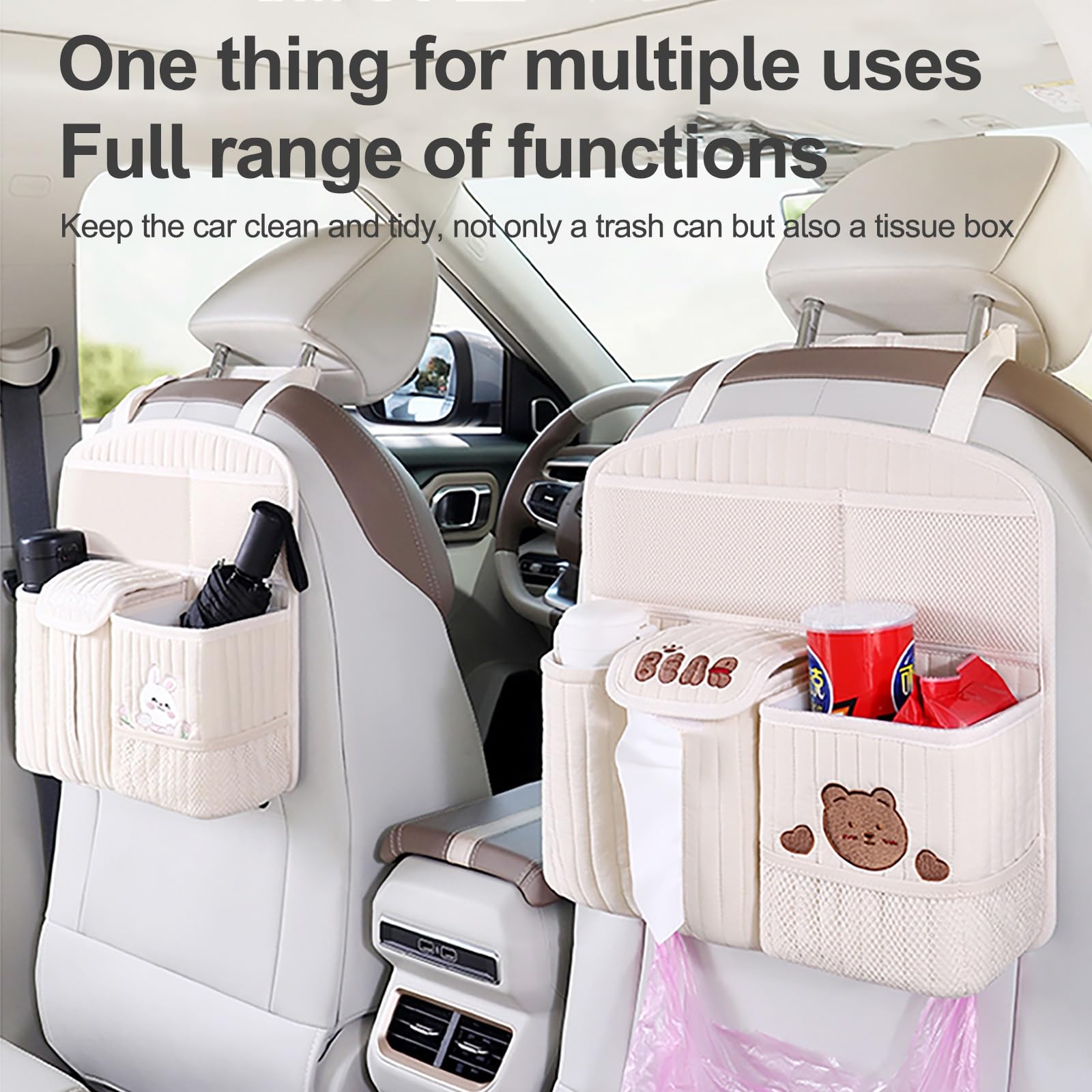 Organizer per seggiolino Auto con Spallacci Regolabili in Lunghezza, Auto Organizzatore Kick Mats Impermeabile Sedile Posteriore, Organizer per sedili Posteriori(Pink)
