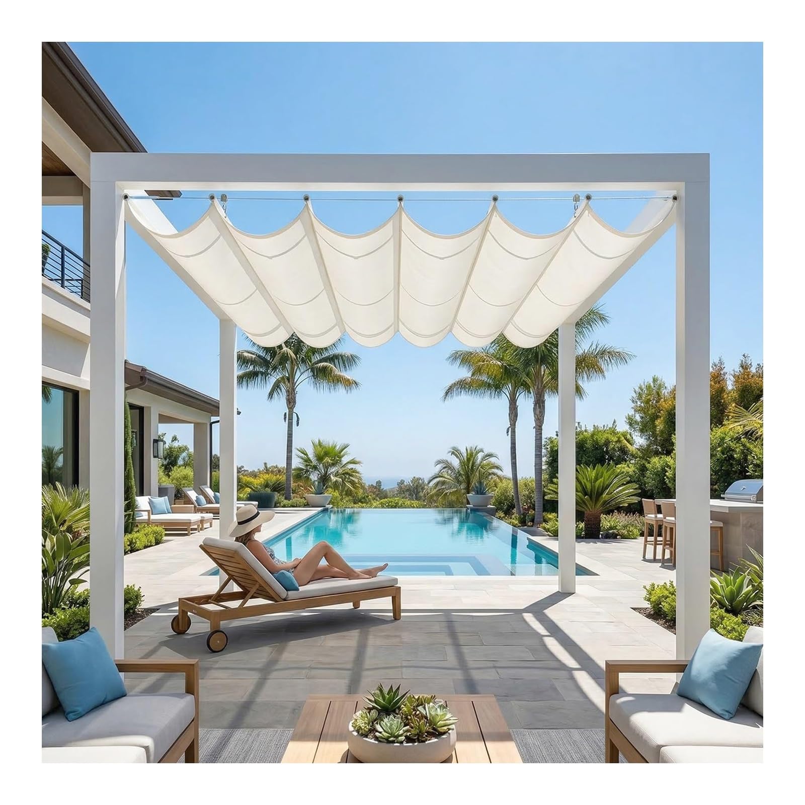 Voile de vague d'ombre U pour terrasse et jardin ombragés tout l'été