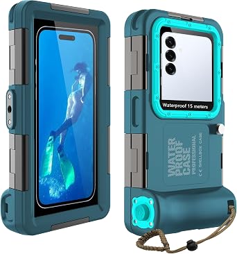 ShellBox Case Waterproof Diving Phone Cover for Underwater Snorkeling Filming, Scuba Housing Fit with Samsung Galaxy S25/24/S23/S22 Ultra/Plus/FE Google Pixel Motorola[Right Phone Volume Button], Teal