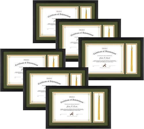 Golden State Art, Caja de sombra con borlas para diploma de madera, marco de madera de 11 x 17.5 pulgadas para documentoscertificados de 8.5 x 11