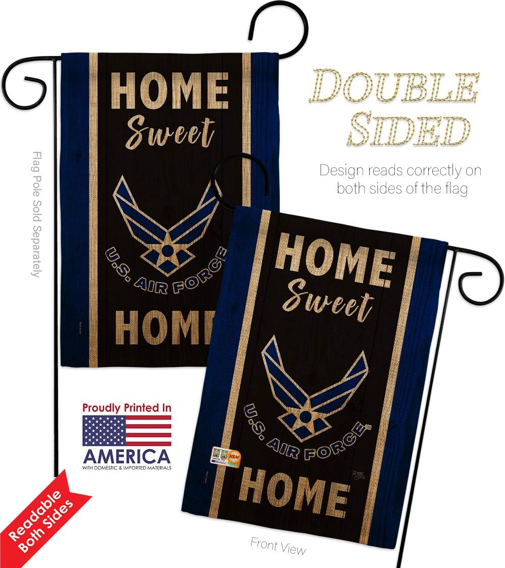 Air Force Home Sweet Burlap Garden Flag Armed Forces USAF United State American Military Veteran Retire Official Small Decorative Gift Yard House Banner Double-Sided Made In USA 13 X 18.5