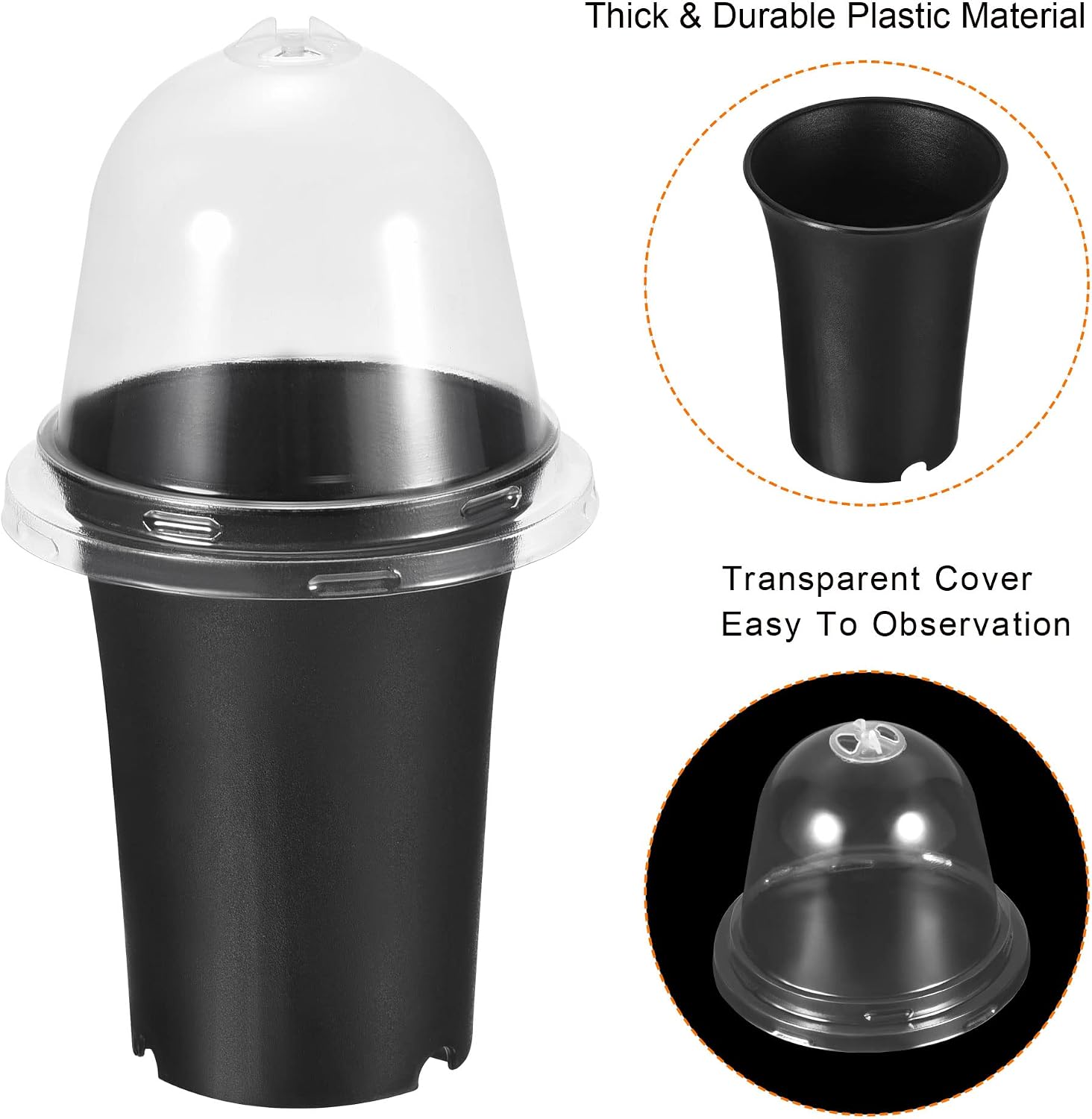 PATIKIL 3.7 Inch Round Nursery Pot, 3 Pack Plastic Flower Plant Container with Cover for Gardening Indoor Outdoor Black - Image 5