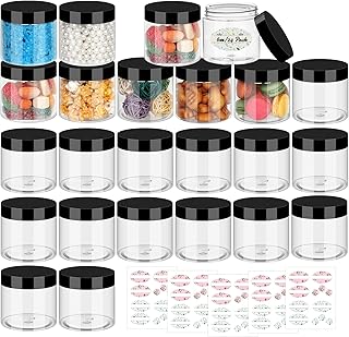 6oz Plastic Jars with Lids 24Pack, Jaisie.W 6 oz Plastic Containers with Lids- Clear Food-grade Plastic Storage Containers with Black Screw Lid for Liquid and Solid Products (6 fl.oz, 24Pack)