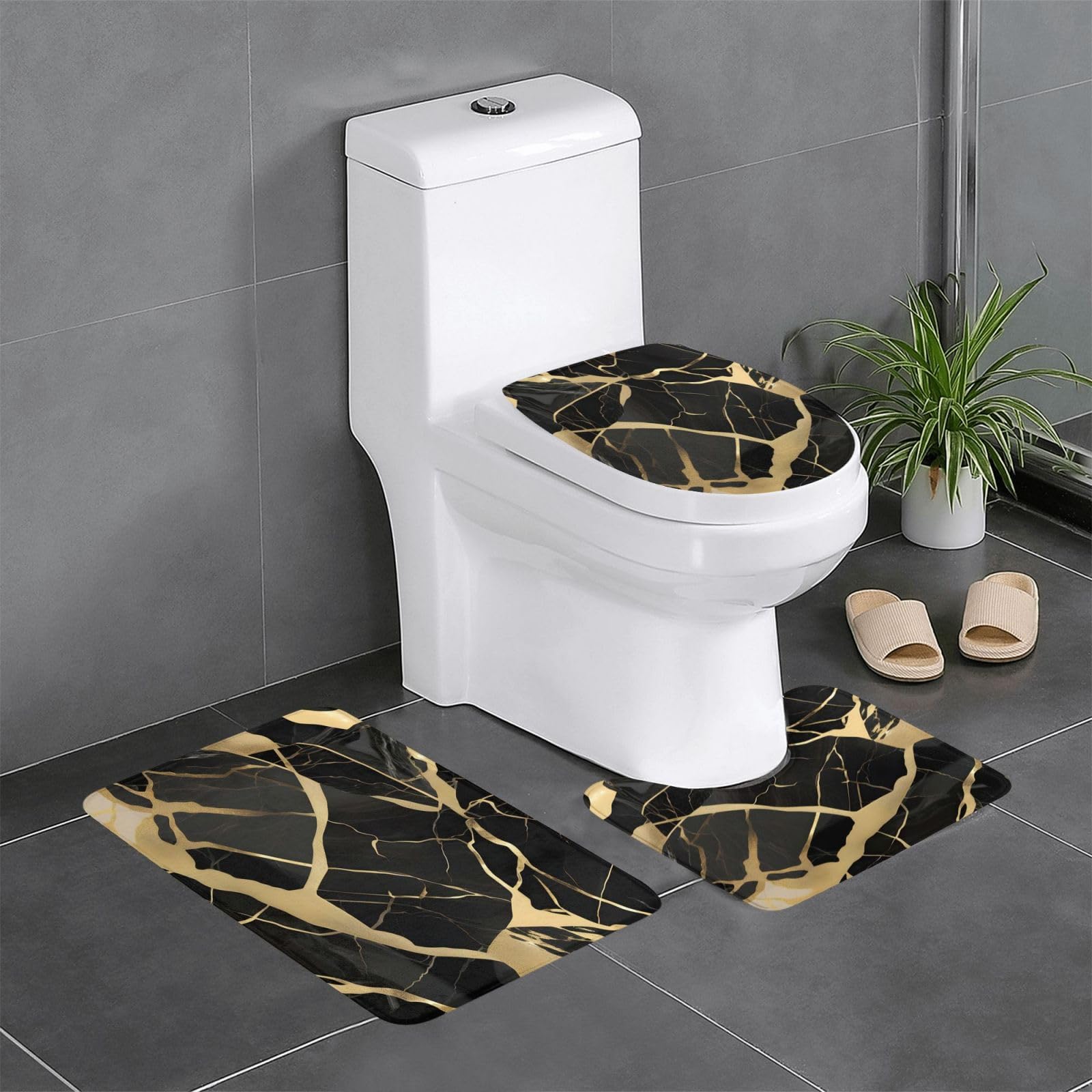 Tapis de porte lavable en machine antidérapant et absorbant au design marbre noir chic