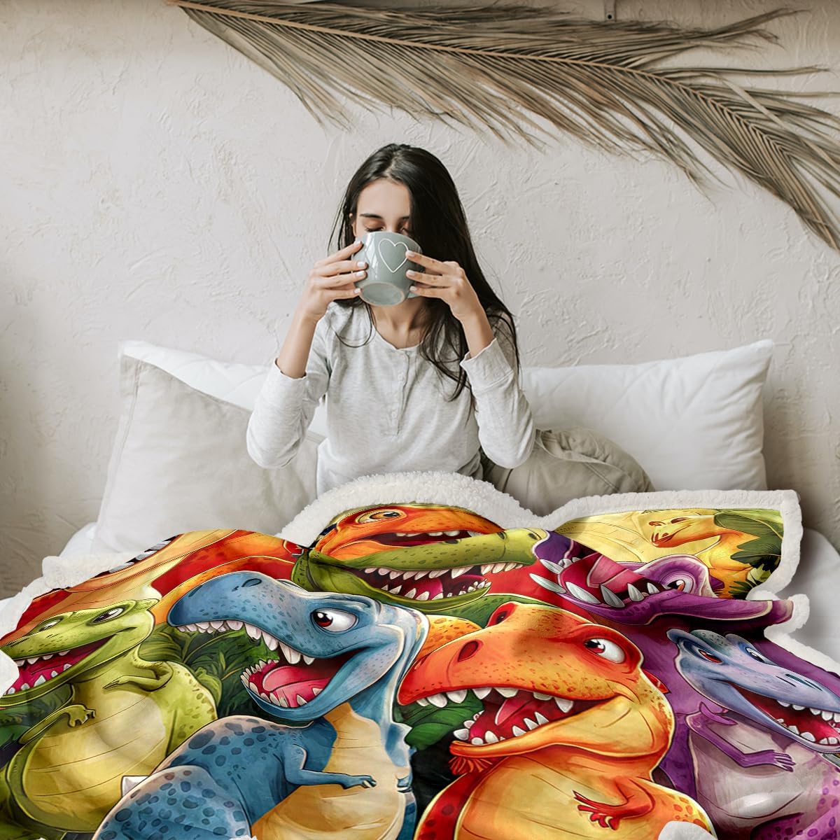 BlessLiving Cute Dinosaurs Sherpa Fleece Blanket 50 * 60 Inches Soft Warm Fluffy Colorful Fat Dinosaurs Blanket for Boys Girls Adults Bedroom Decor Gifts Sofa Couch Bedspread Cover for All Seasons