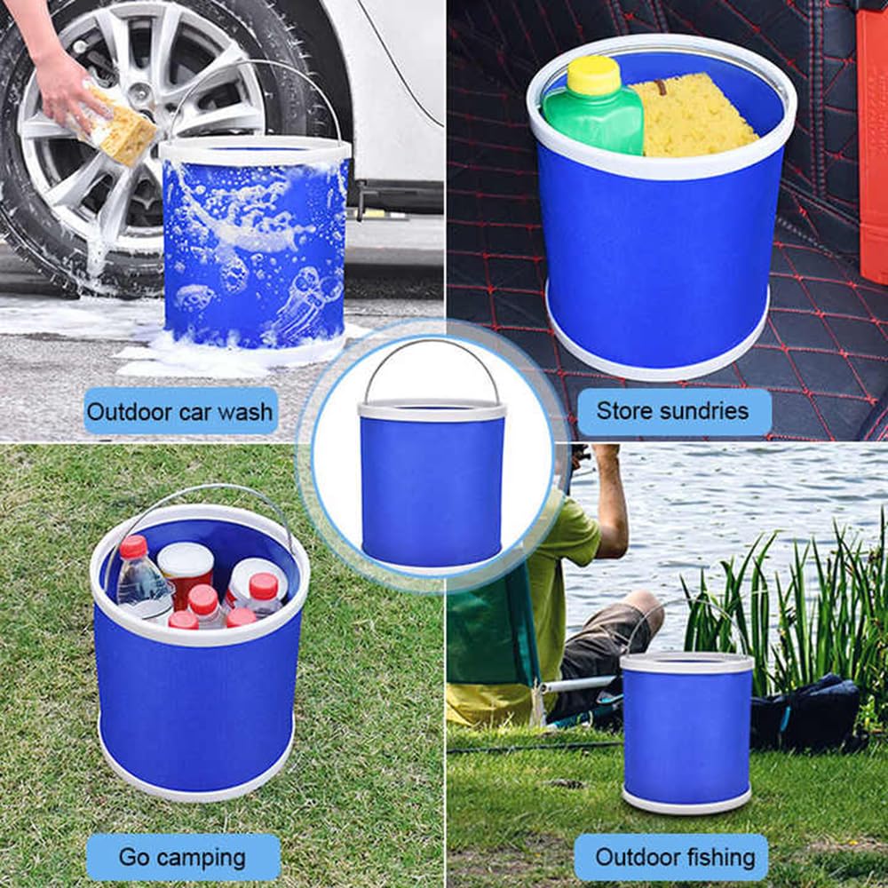 Secchio Pieghevole Per Acqua Da 13L - Blu, Ideale Per Campeggio, Giardinaggio E Lavaggio Auto - Foto 10