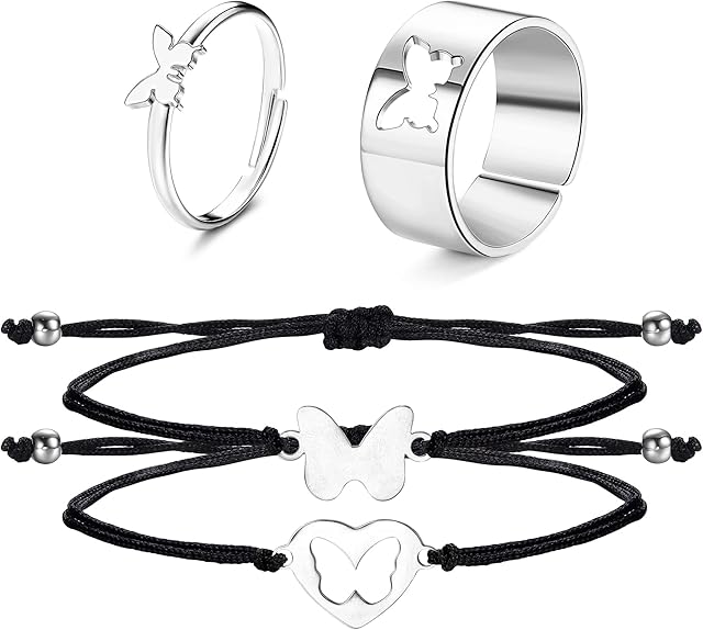 LOLIAS Rope Braided Couple Bracelets Adjustable Couple Rings Sun and Moon Rings Matching Bracelet Valentine Gift for Boyfriend Girlfriend Women Men Him and Her