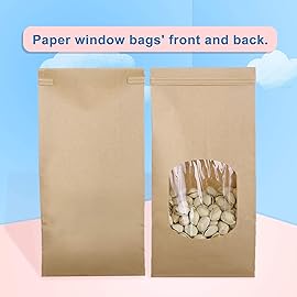 BagDream Bakery Bags with Window 50Pcs 4.5x2.36x9.6 Inches Kraft Brown Paper Bags with Window, Tin Tie Tab Lock, for Bakery, Cookie, Coffee Bean, Party Favor, Snack