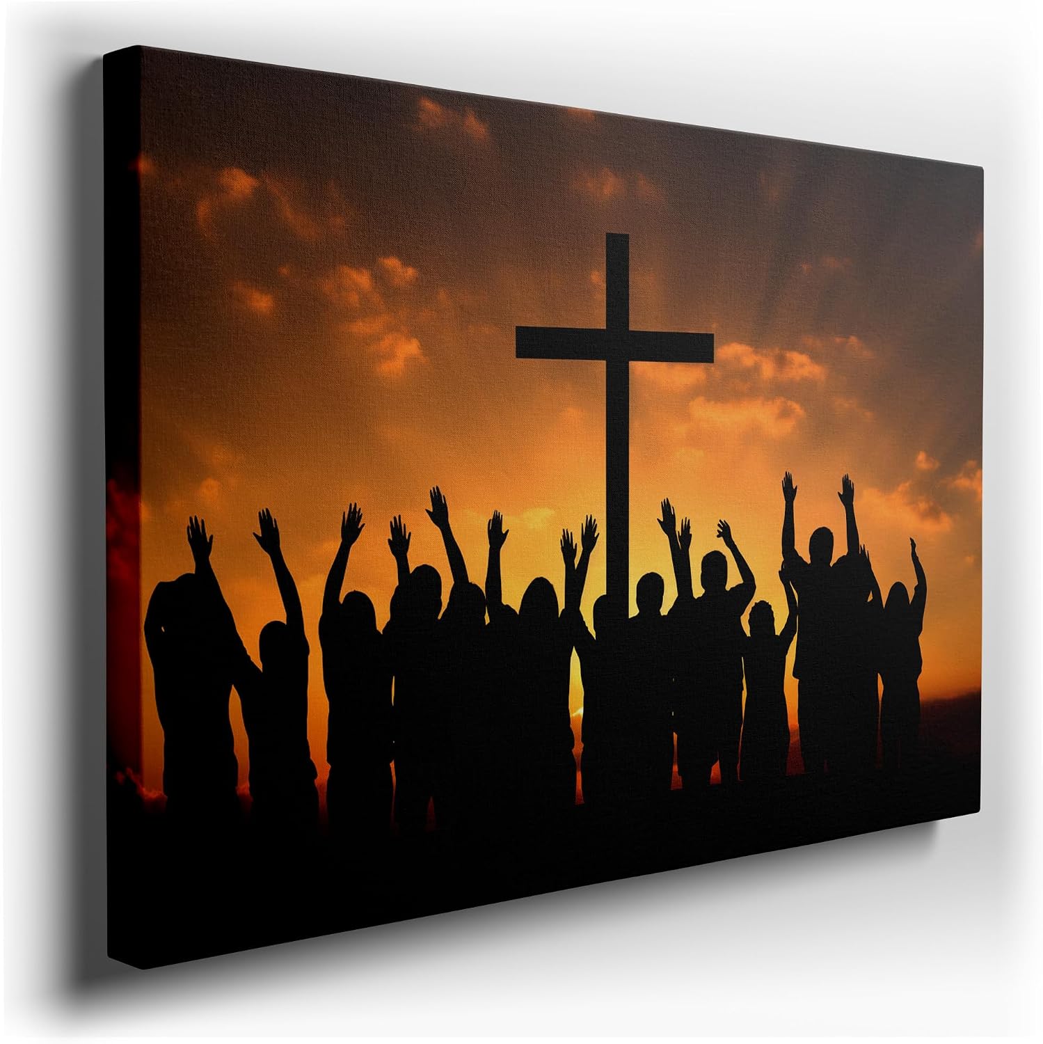 Canvas for Living room. Sunset Silhouettes Uplifted in Spiritual Unity, 27 x 18 inch Canvas Wall Art - Contemporary Masterpieces - Modern Home Decor - 69x46 cm (27x18 inch)