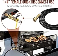 Vista 4 de Manguera de propano RV de conexión rápida de 7 pies con válvula de cierre de seguridad de 1/4 pulgadas y enchufe macho de flujo completo de 1/4