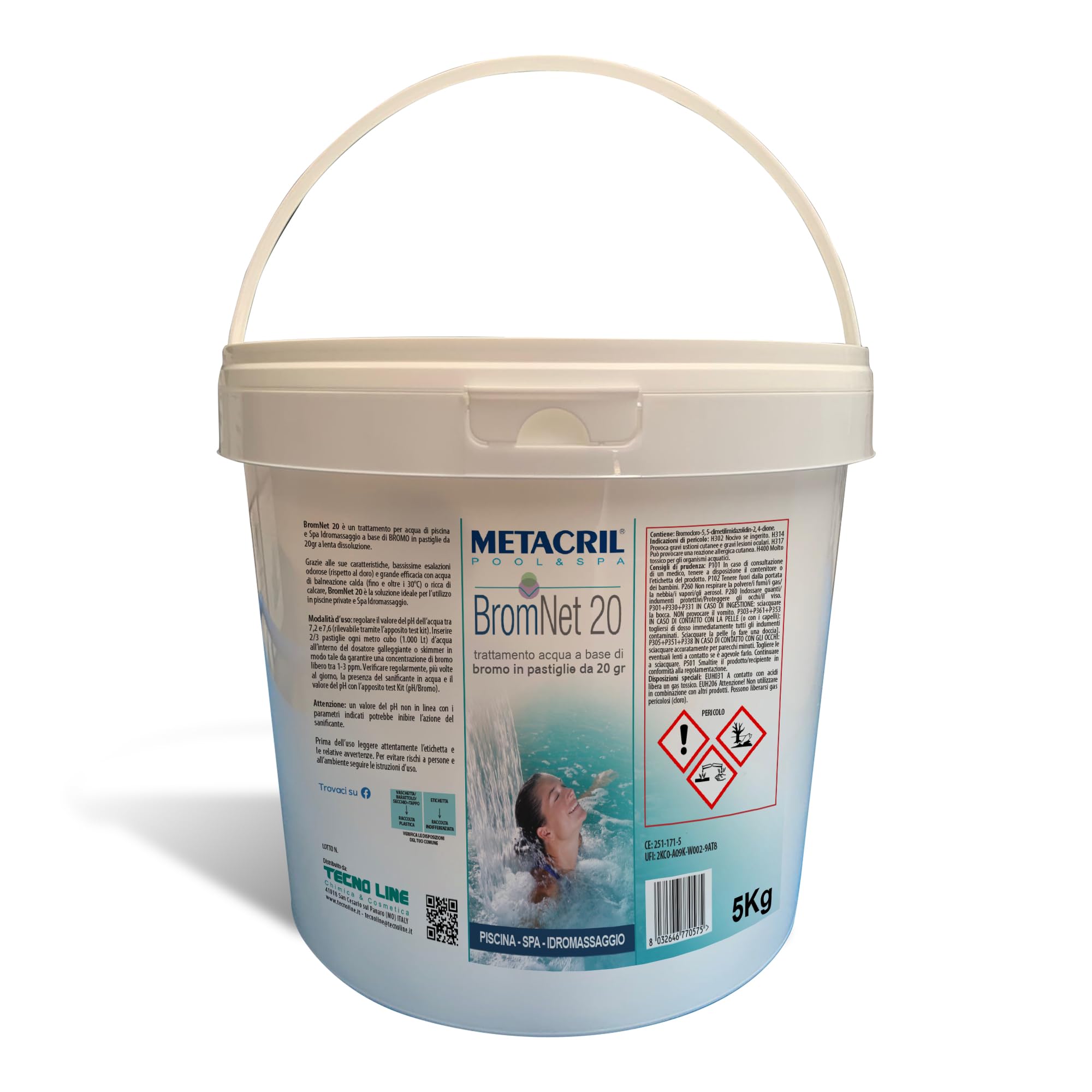 Metacril Brom Net 20 + Dos. Galleggiante, Bromo in pastiglie da 20gr - 5 KG | Ideale per Piscina e Spa Idromassaggio con Dosatore Galleggiante con Termometro