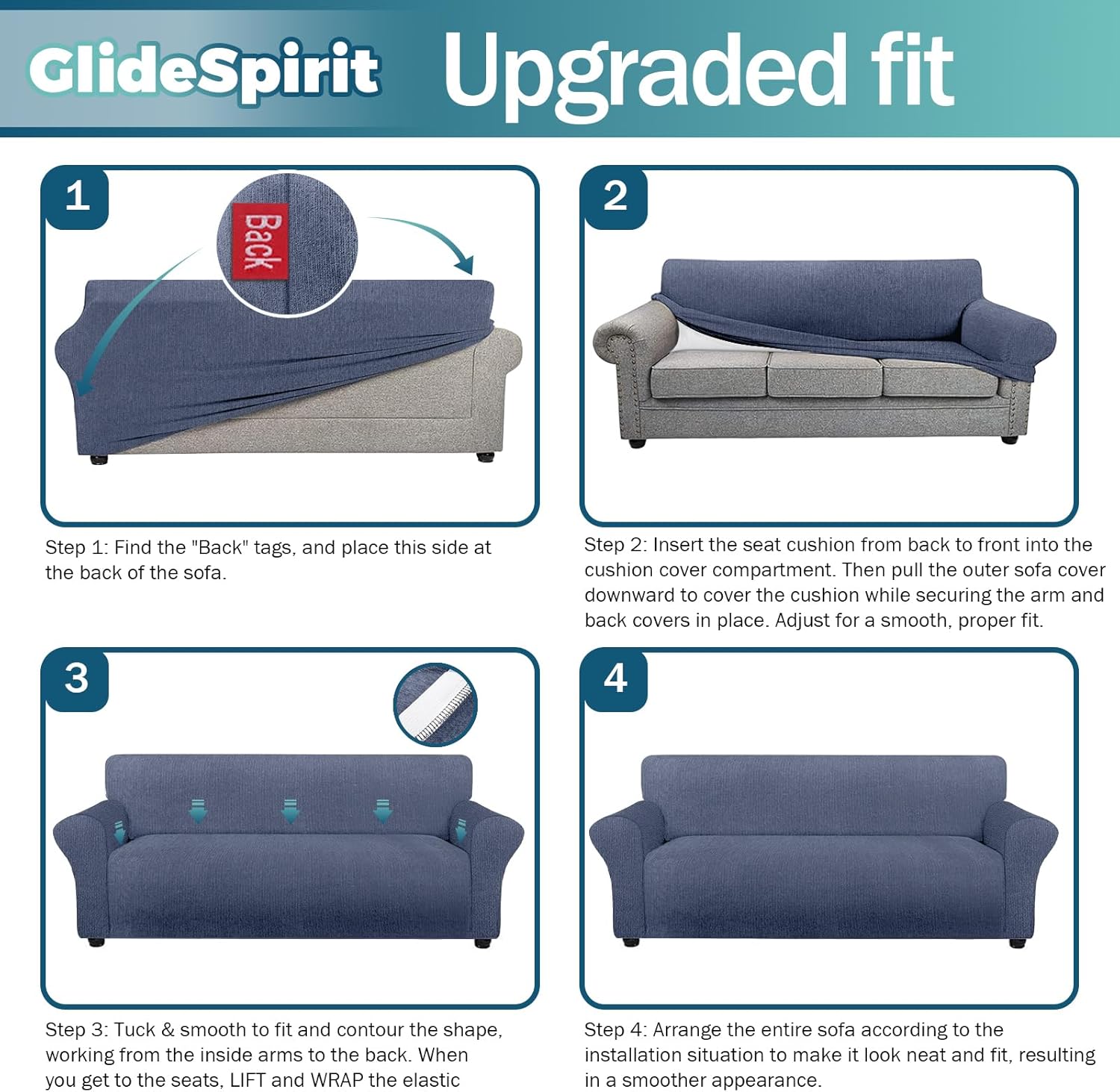 Waterproof Stretch Spandex Chair Sofa Slipcover - Non-Slip Soft Couch Cover with Elastic Bottom, Washable Leakproof Furniture Protector for Kids, Pets, Dogs & Cats(Chair, Blue Grey)