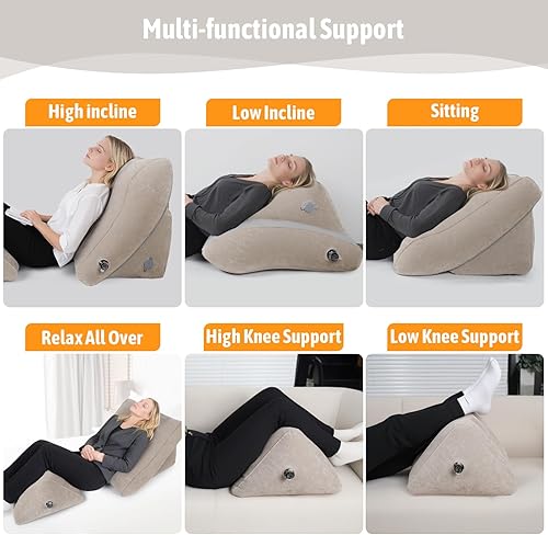 Miniatura 4 de Juego de almohadas inflables de cuña para cama, 2 almohadas ajustables para sentarse con funda de malla extraíble, soporte poscirugía para aliviar
