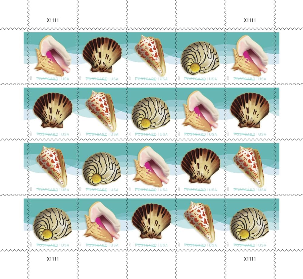 USPS Seashells Postcard Stamps, Sheet of 20