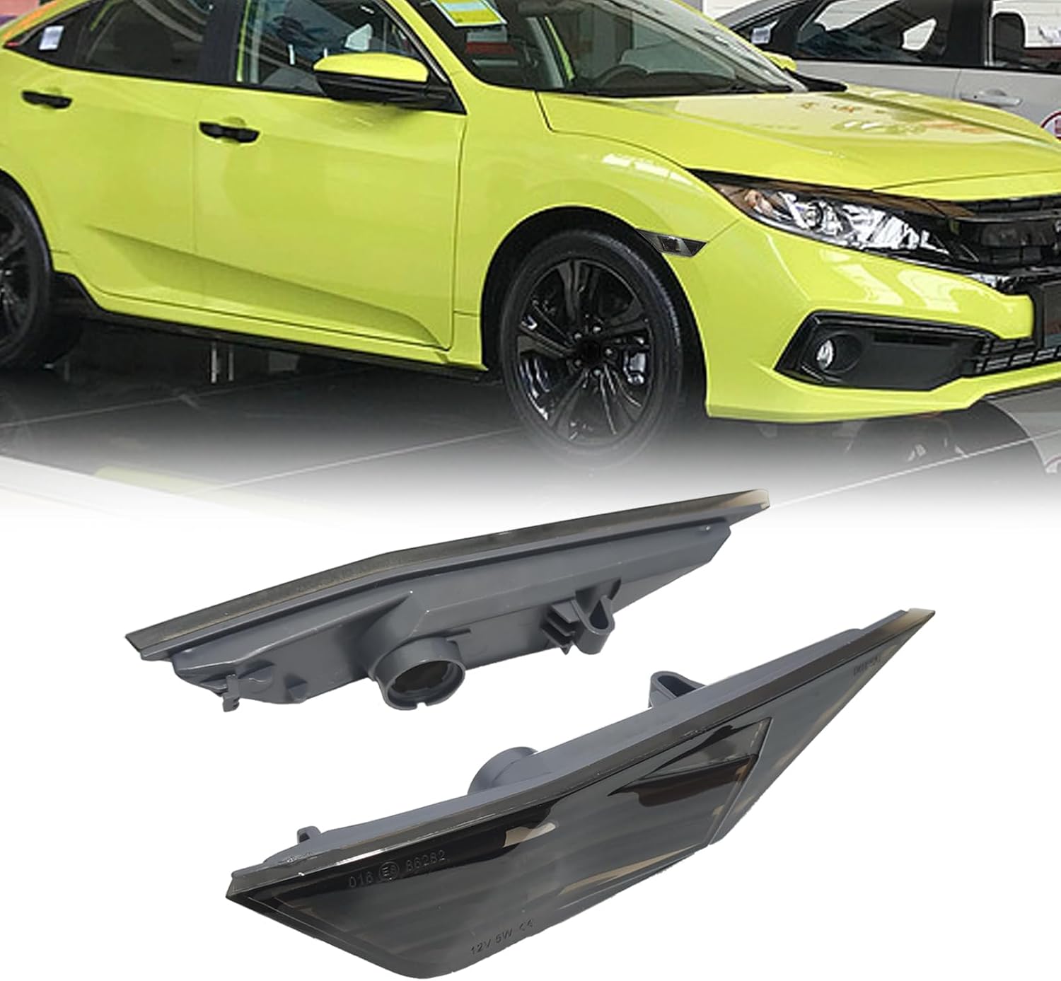 Civic LED Side Marker Lights for 2016-2021 Honda Civic Sedan, Coupe Hatchback Smoked Lens Sidemarker White LED Turn Signal Running Position Parking Lights, Replacement for OEM #H02551127N