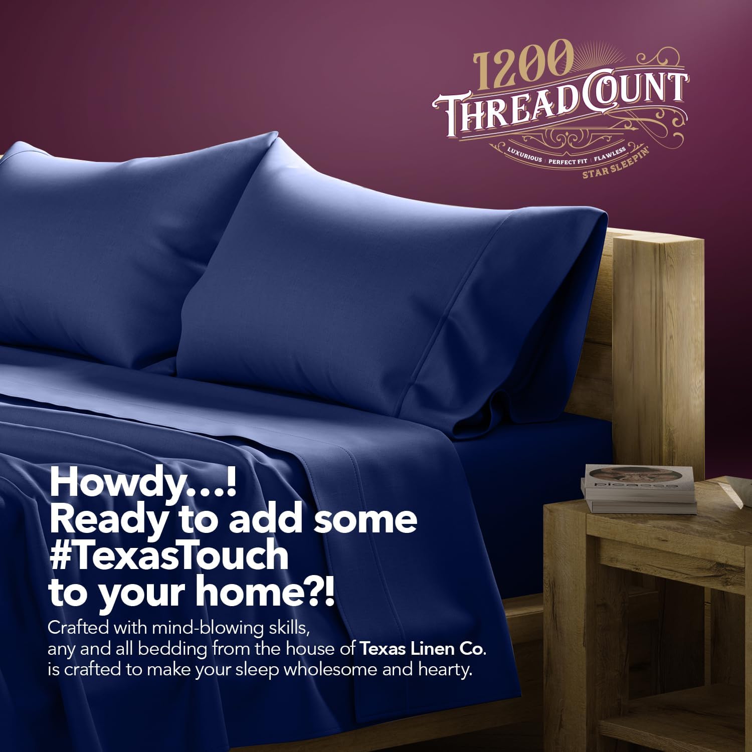 Texas Linen Co. 100% Egyptian Cotton Pillow Cases Standard/Queen Size Set of 2 - Luxury 1200 Thread Count Sateen Navy Blue Pillow Cases, Silky Soft Cotton Pillowcases Fits Standard & Queen Pillows - Image 8